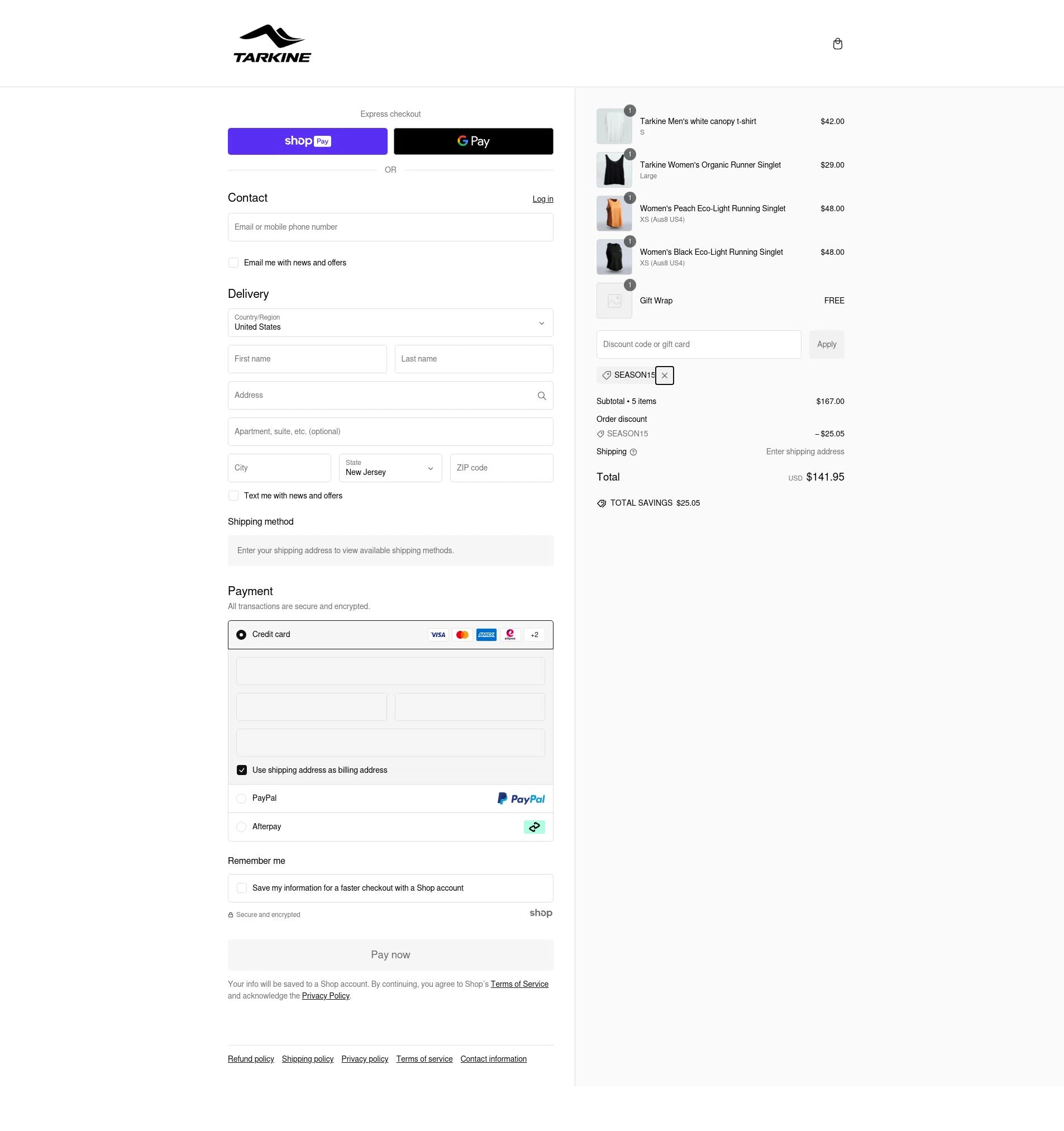 Tarkine checkout page showing Tarkine discount code box | Screenshot taken by SimplyCodes community member on Dec 30, 2024