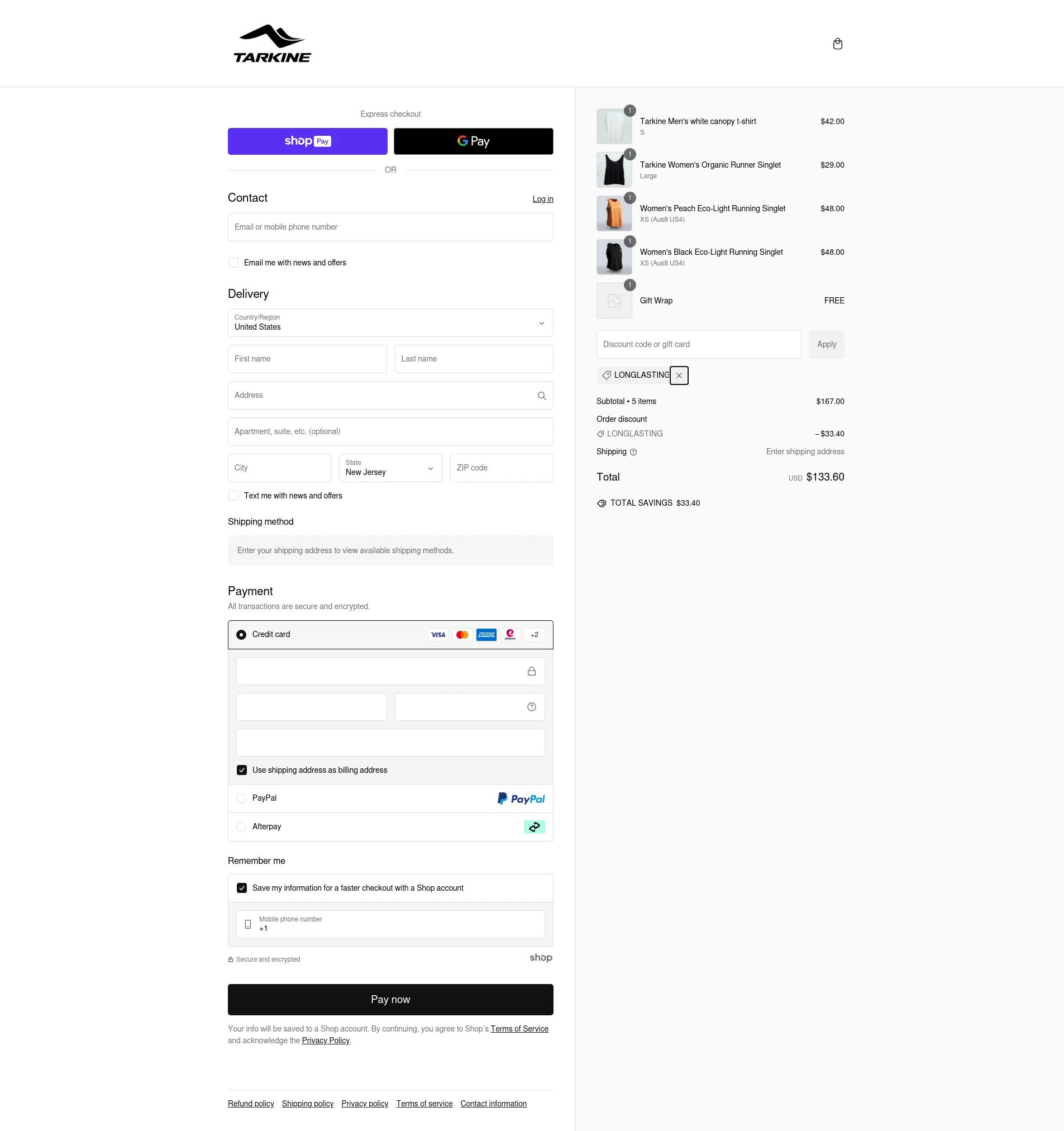 Tarkine checkout page showing Tarkine discount code box | Screenshot taken by SimplyCodes community member on Dec 30, 2024