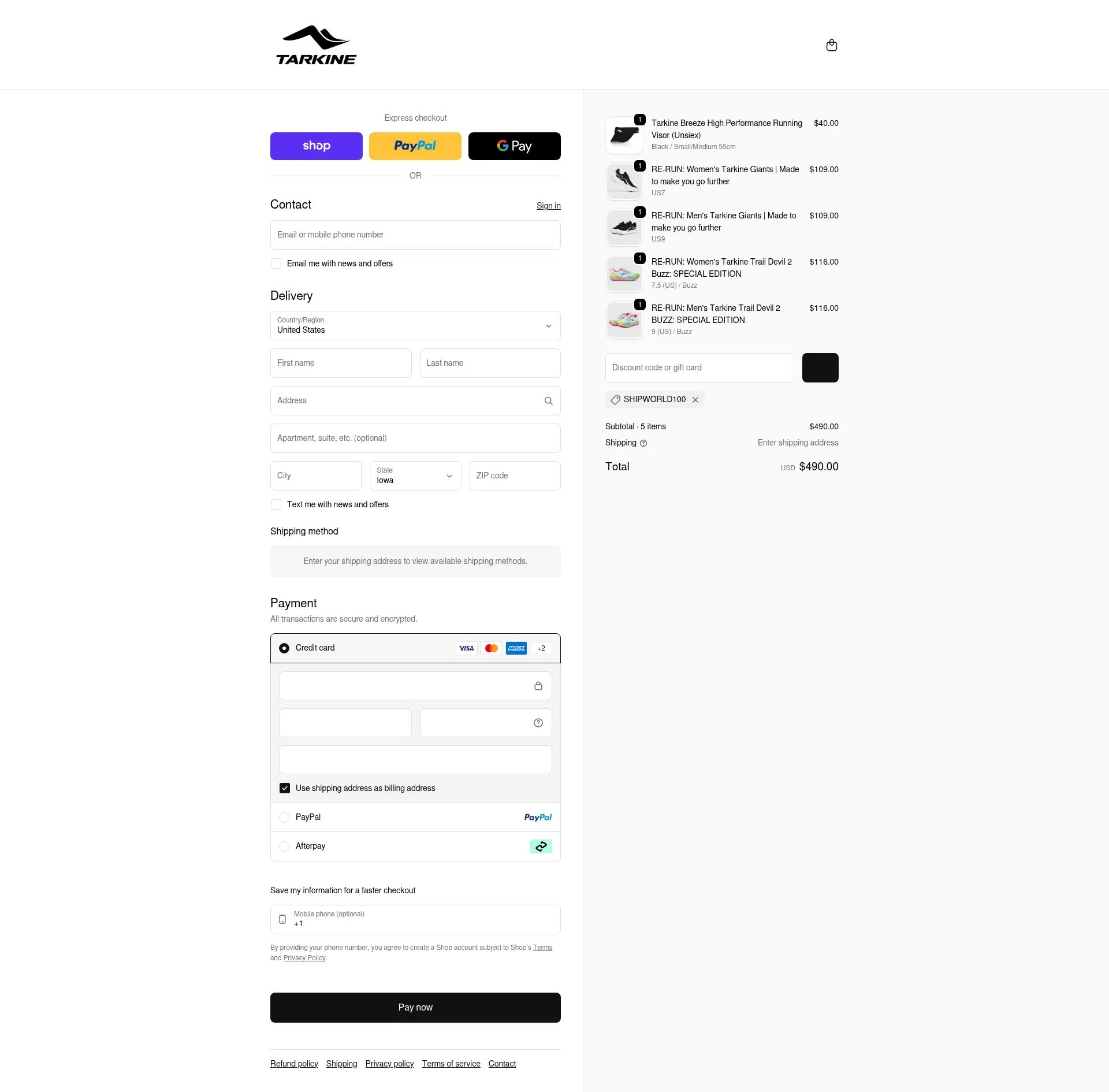 Tarkine checkout page showing Tarkine discount code box | Screenshot taken by SimplyCodes community member on Feb 21, 2026