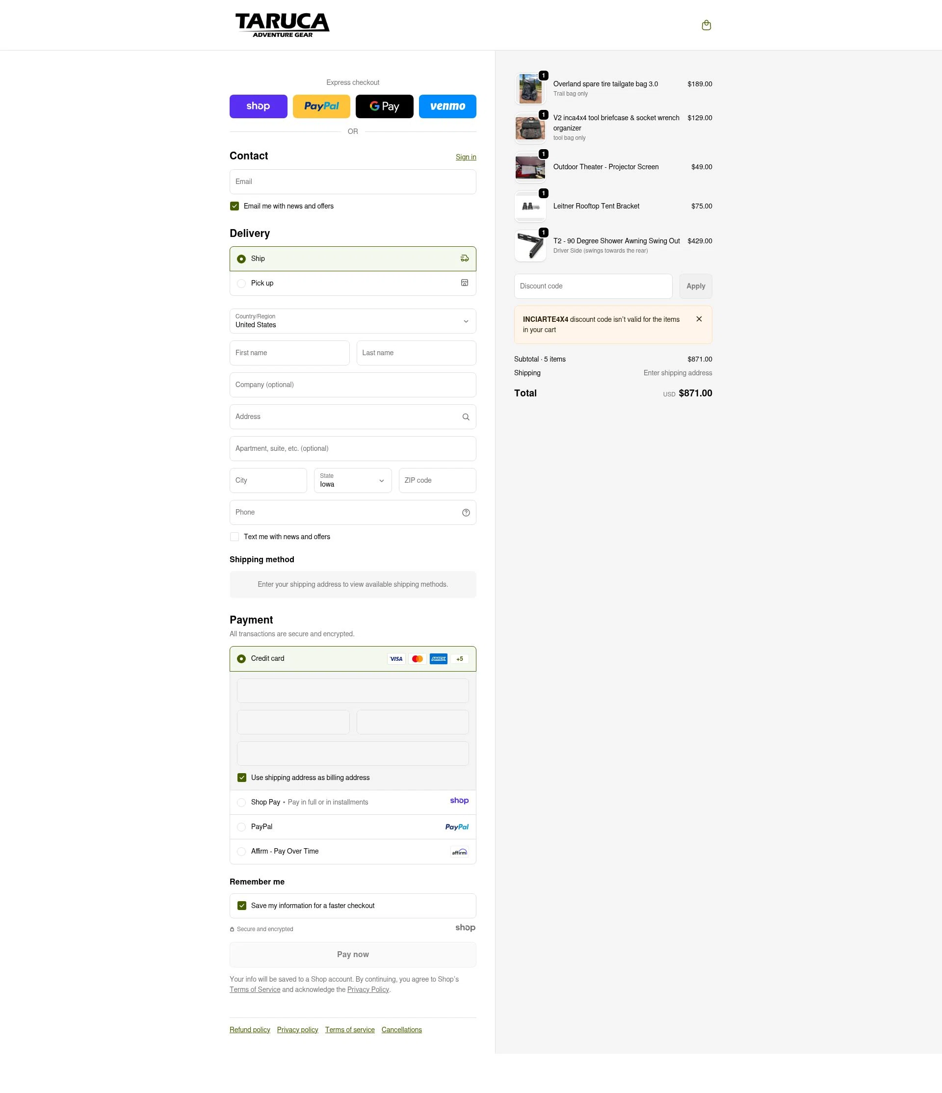 Taruca checkout page showing Taruca promo code box | Screenshot taken by SimplyCodes community member on Jan 3, 2026