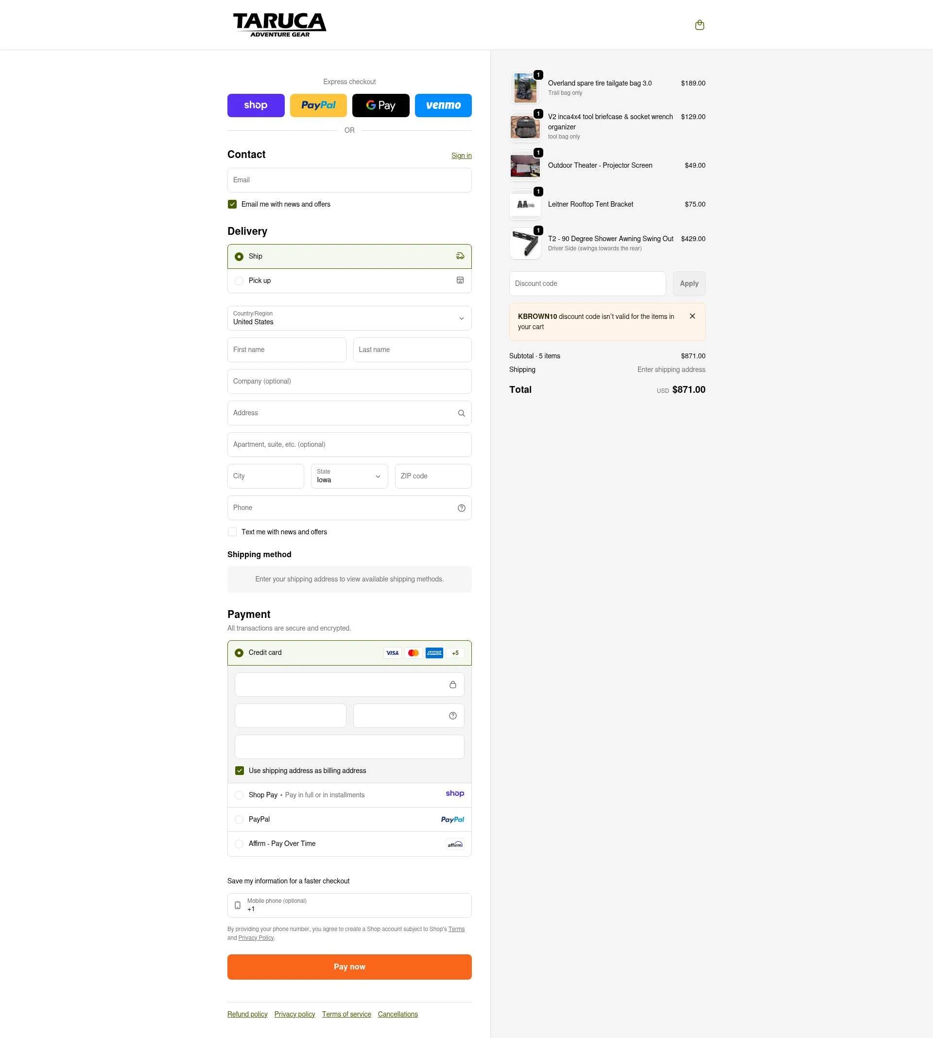 Taruca checkout page showing Taruca promo code box | Screenshot taken by SimplyCodes community member on Jan 8, 2026