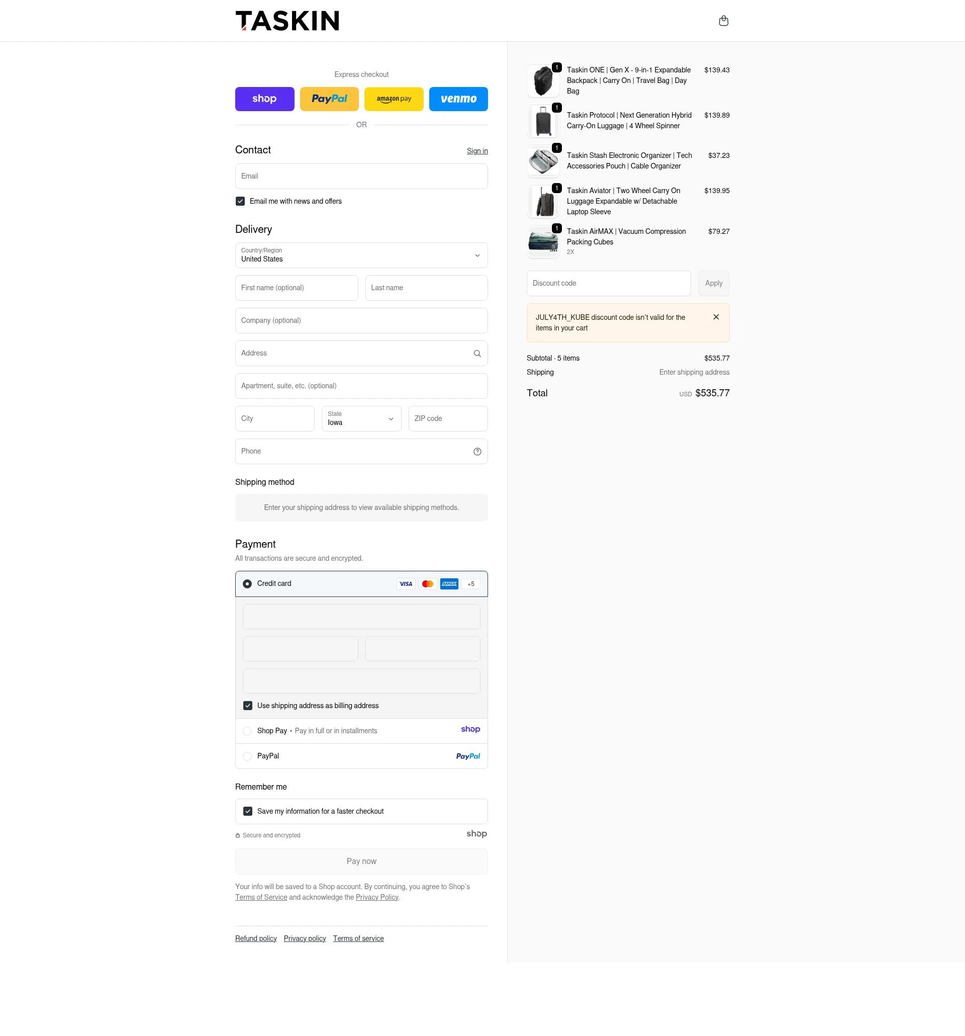 Taskin checkout page showing Taskin promo code box | Screenshot taken by SimplyCodes community member on Jan 8, 2026