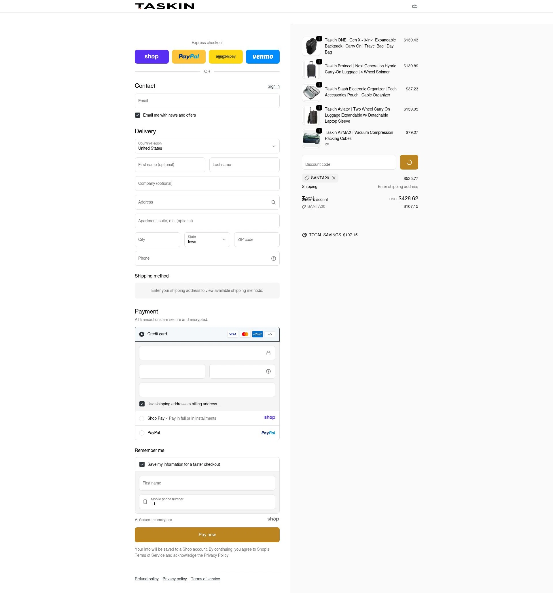 Taskin checkout page showing Taskin promo code box | Screenshot taken by SimplyCodes community member on Jan 3, 2026