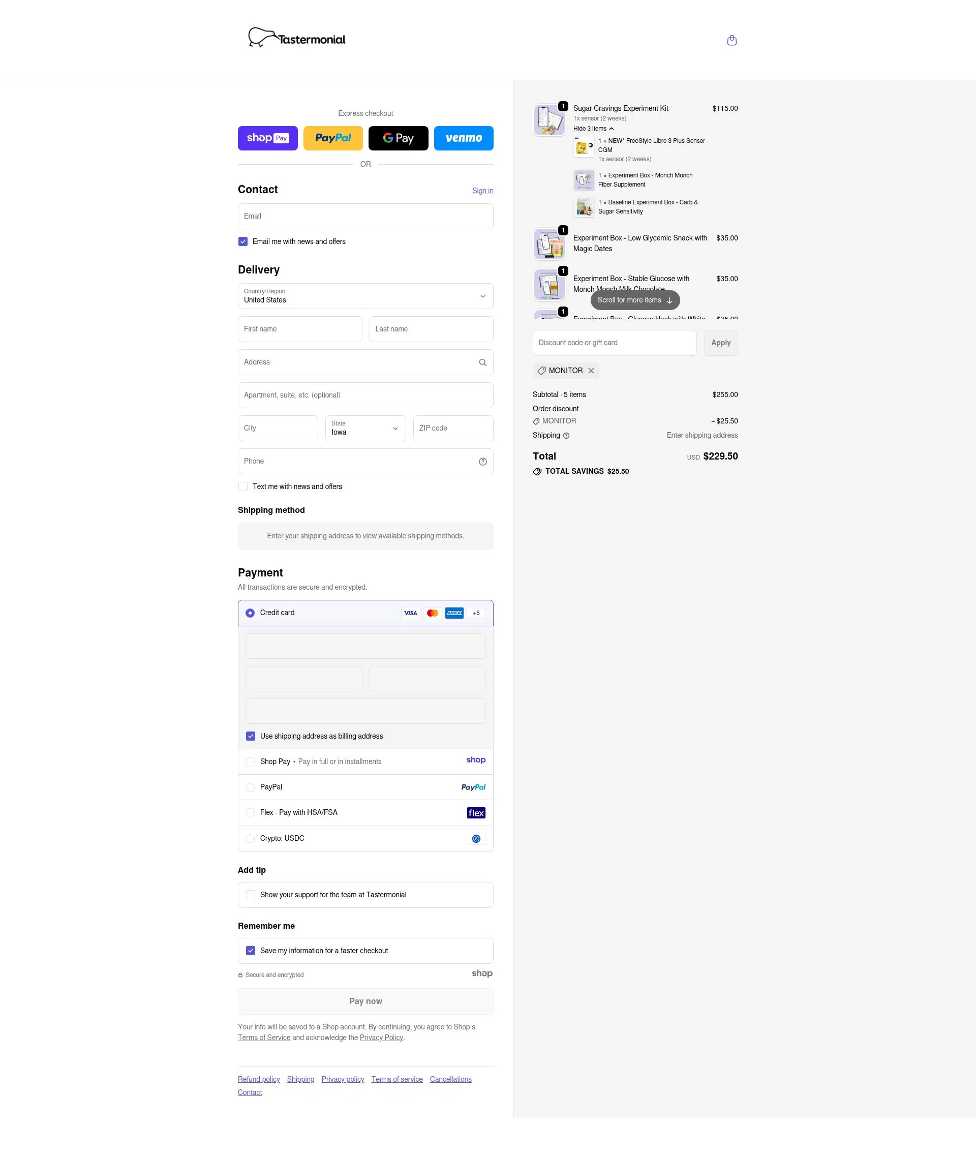 Tastermonial checkout page showing Tastermonial promo code box | Screenshot taken by SimplyCodes community member on Jan 10, 2026