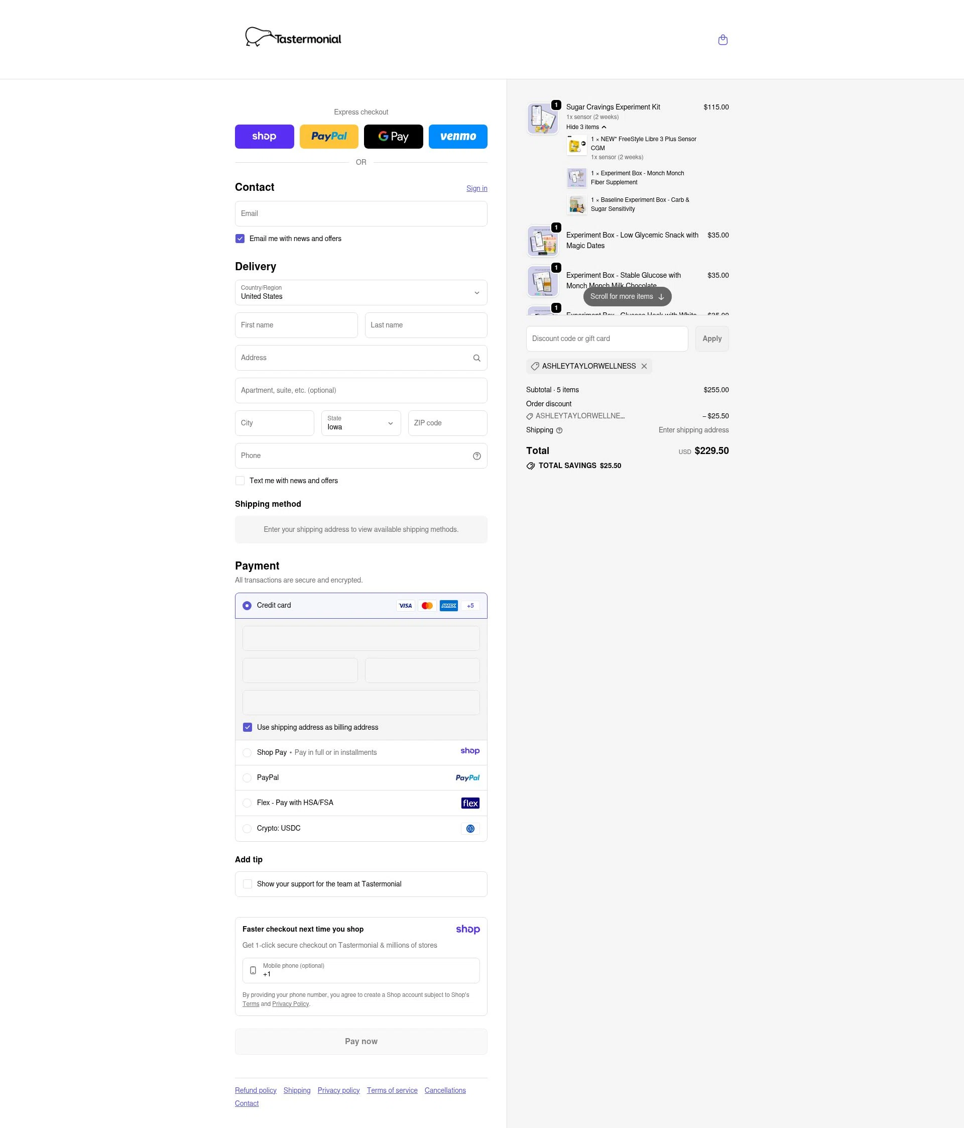 Tastermonial checkout page showing Tastermonial promo code box | Screenshot taken by SimplyCodes community member on Jan 10, 2026
