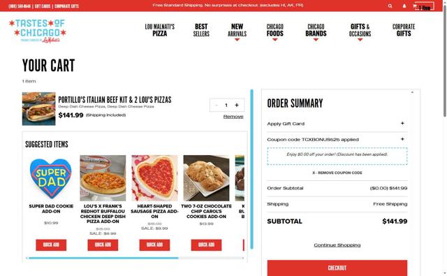 Tastes of Chicago checkout page showing Tastes of Chicago promo code box | Screenshot taken by SimplyCodes community member on May 31, 2025