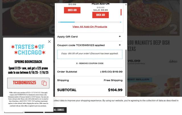 Tastes of Chicago checkout page showing Tastes of Chicago promo code box | Screenshot taken by SimplyCodes community member on Jun 4, 2025