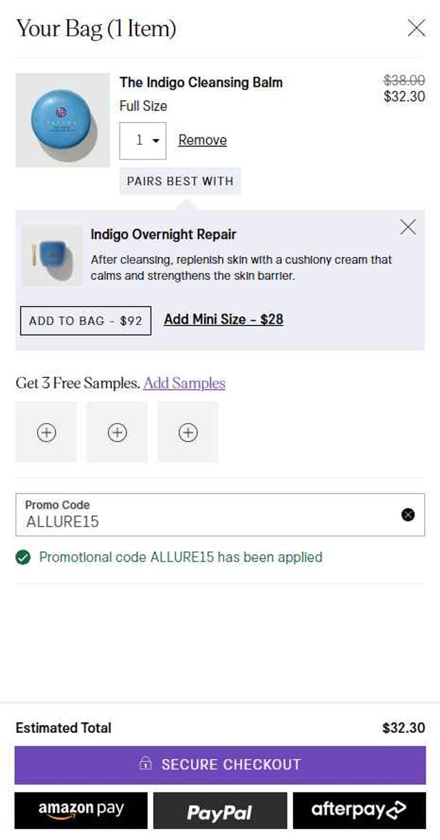 Tatcha checkout page showing Tatcha promo code box | Screenshot taken by SimplyCodes community member on Aug 16, 2025