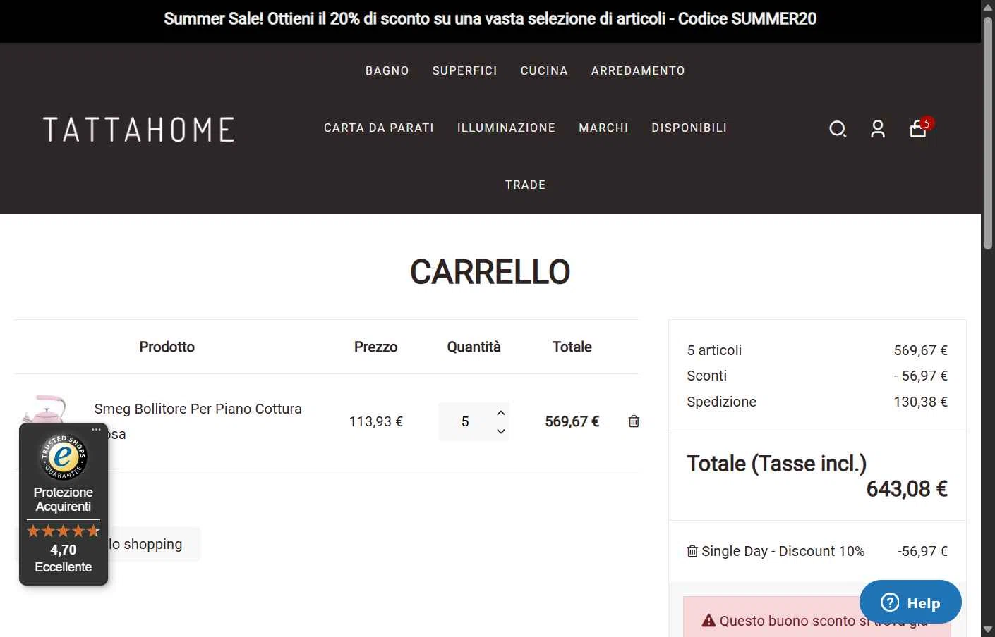 Tattahome checkout page showing Tattahome promo code box | Screenshot taken by SimplyCodes community member on Jul 8, 2025
