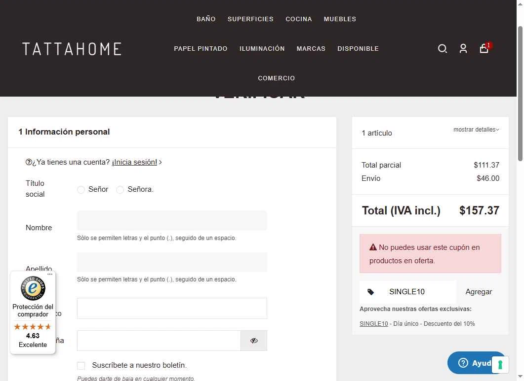 Tattahome checkout page showing Tattahome promo code box | Screenshot taken by SimplyCodes community member on Aug 11, 2025