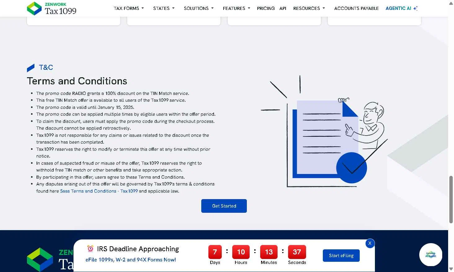 Tax1099.com checkout page showing Tax1099.com coupon code box | Screenshot taken by SimplyCodes community member on Jan 26, 2026