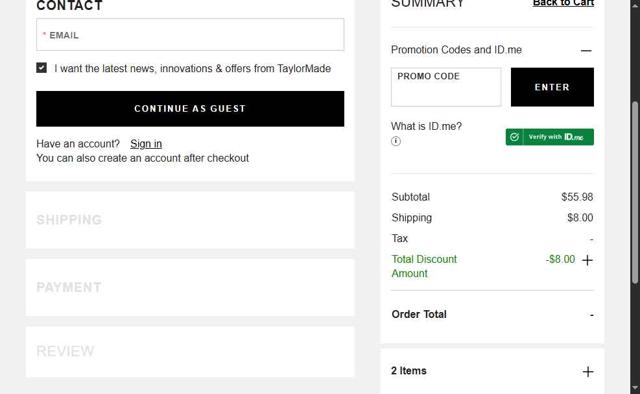 Taylormade Golf checkout page showing Taylormade Golf promo code box | Screenshot taken by SimplyCodes community member on Jul 23, 2025