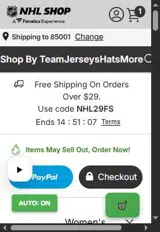 NHLWELCOME10 coupon verification screenshot