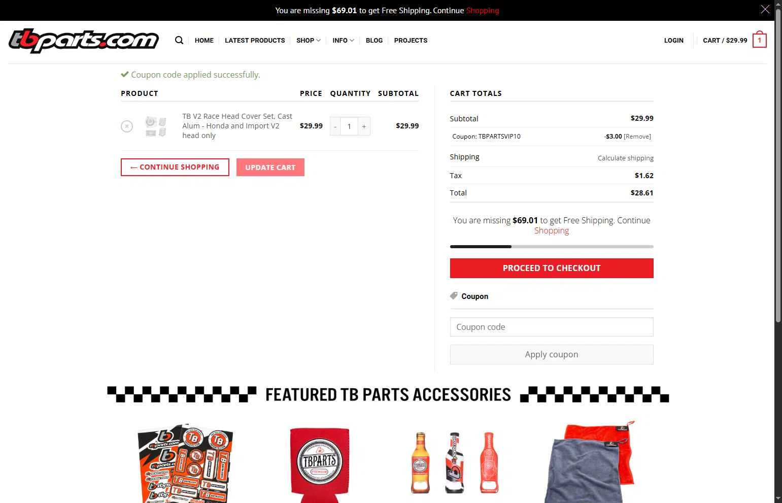 TBparts.com checkout page showing TBparts.com coupon code box | Screenshot taken by SimplyCodes community member on Jun 10, 2025