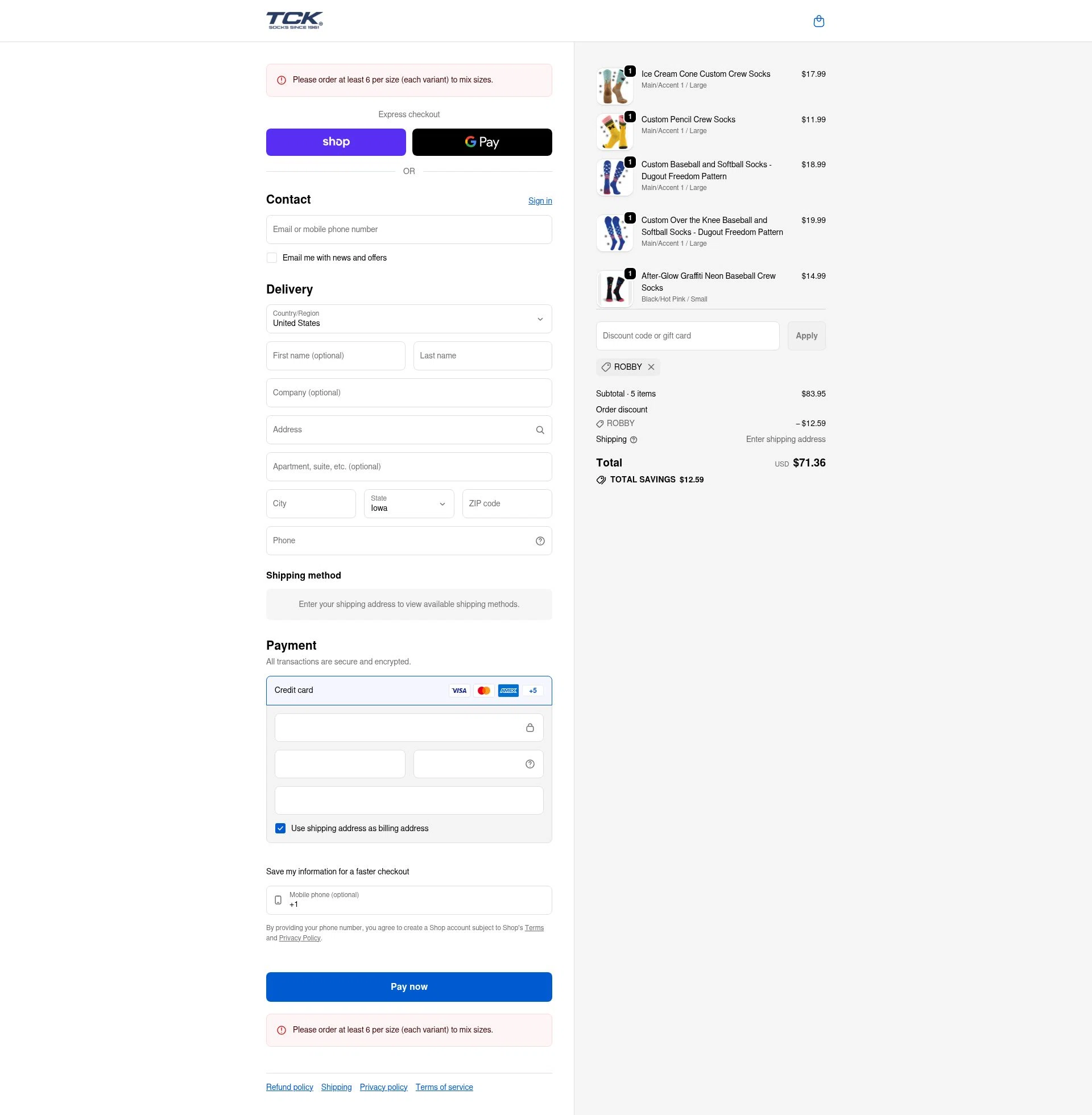 TCK Sports checkout page showing TCK Sports promo code box | Screenshot taken by SimplyCodes community member on Feb 11, 2026