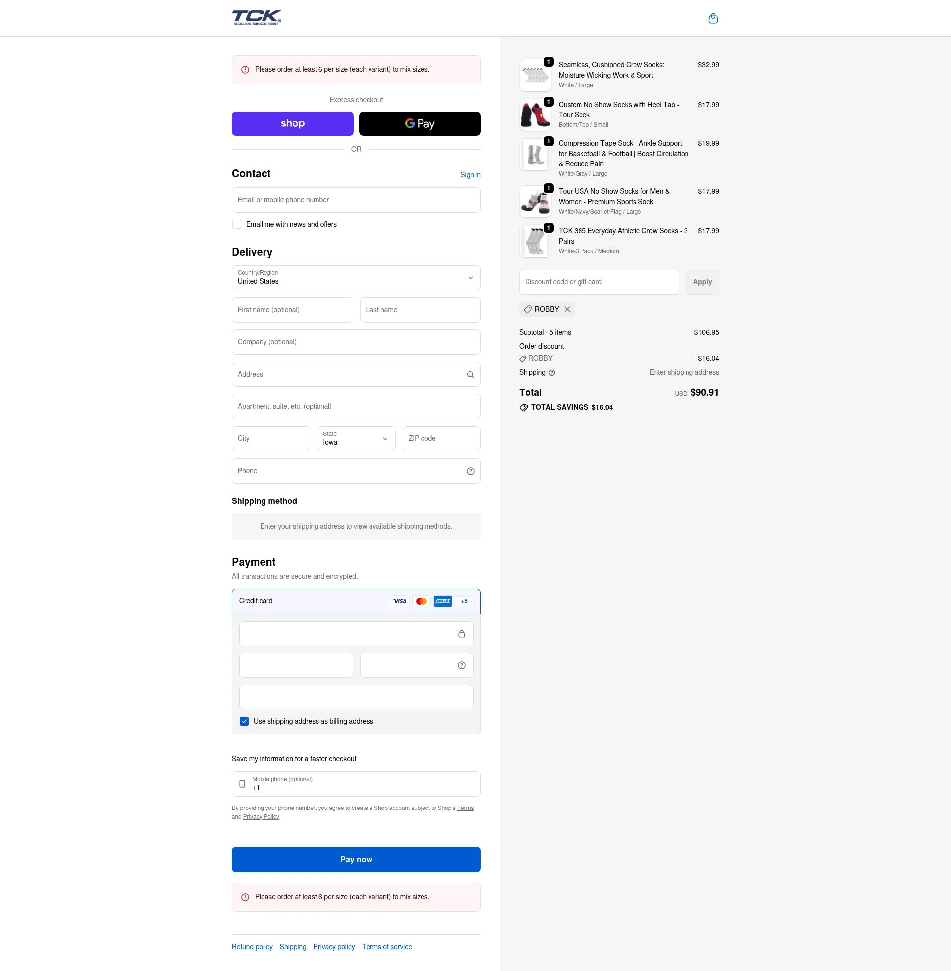 TCK Sports checkout page showing TCK Sports promo code box | Screenshot taken by SimplyCodes community member on Feb 3, 2026