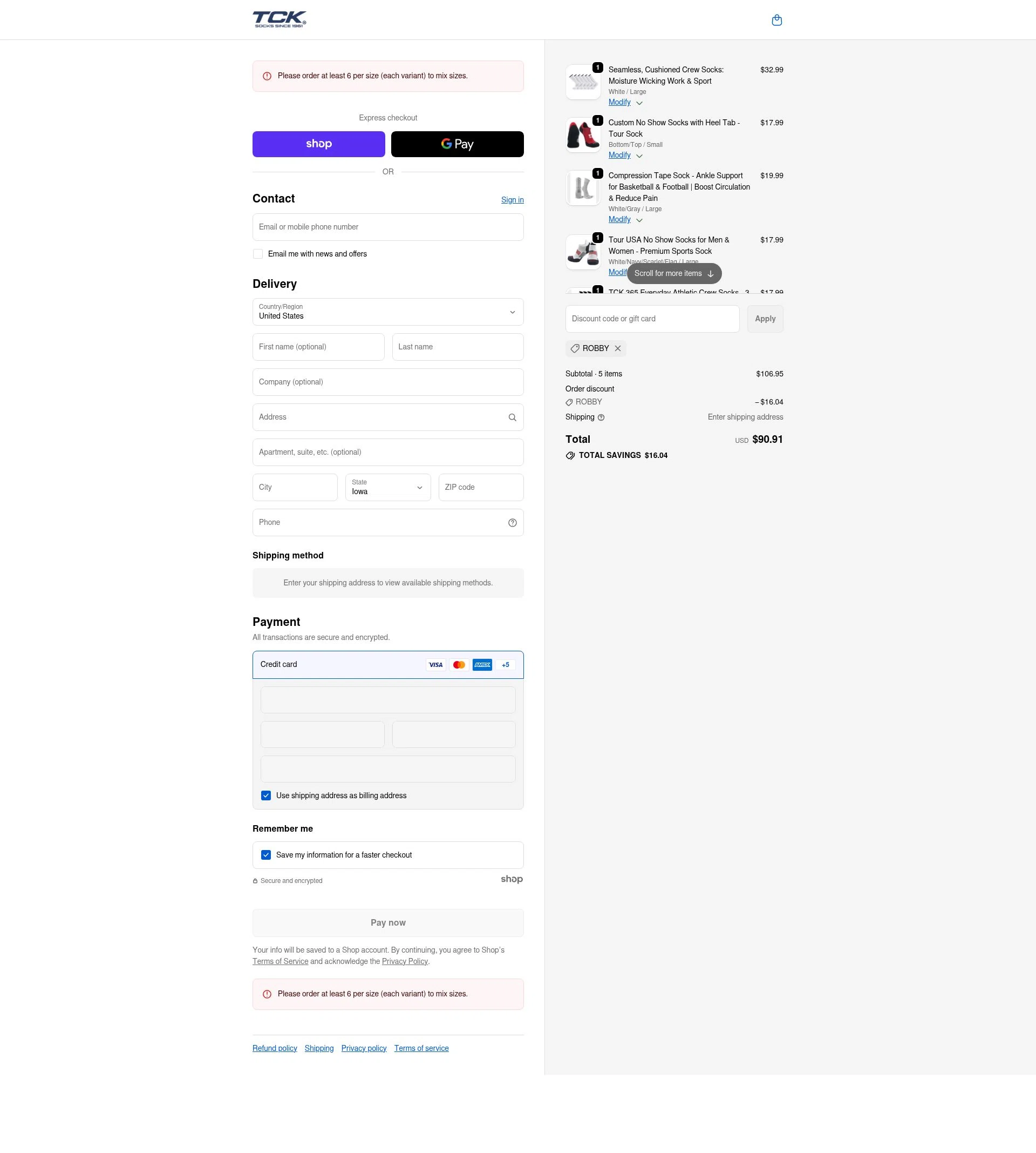 TCK Sports checkout page showing TCK Sports promo code box | Screenshot taken by SimplyCodes community member on Jan 29, 2026