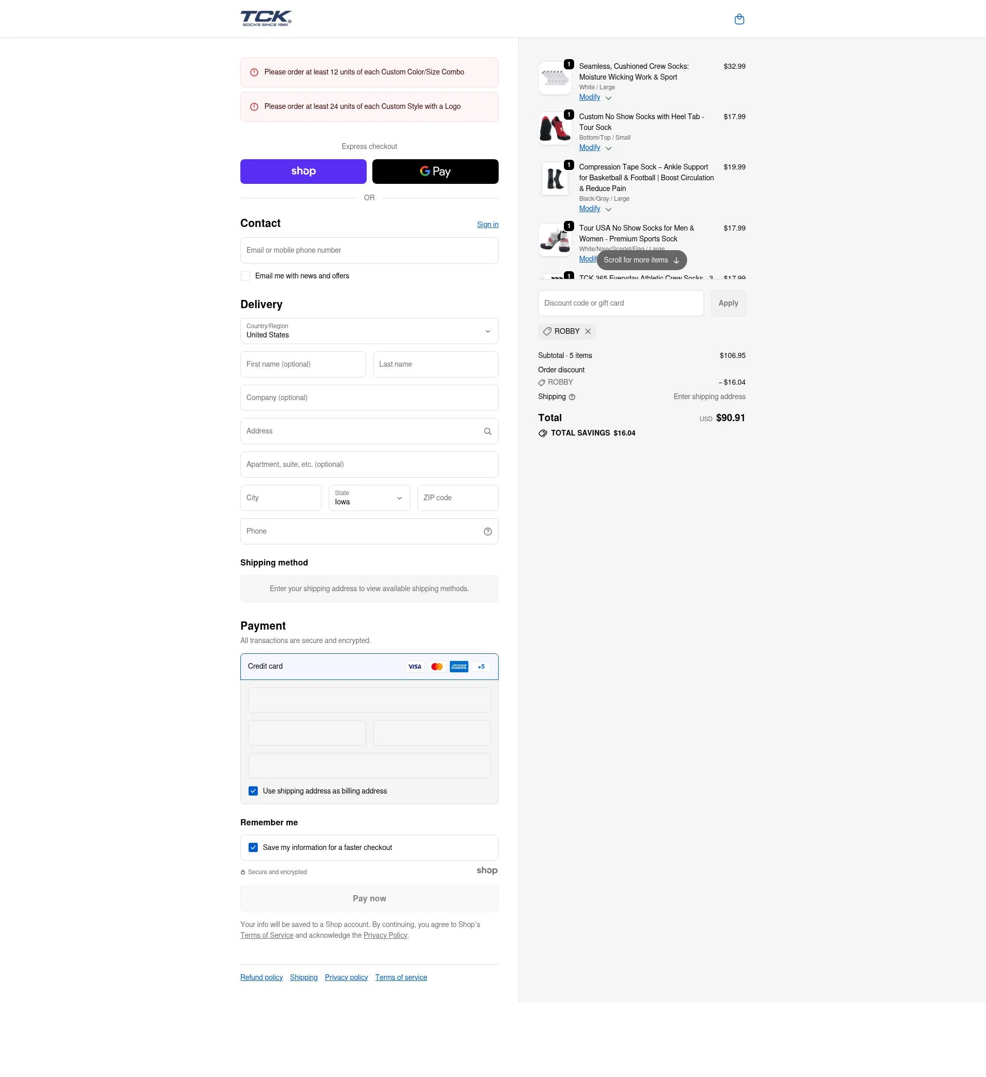 TCK Sports checkout page showing TCK Sports promo code box | Screenshot taken by SimplyCodes community member on Jan 5, 2026