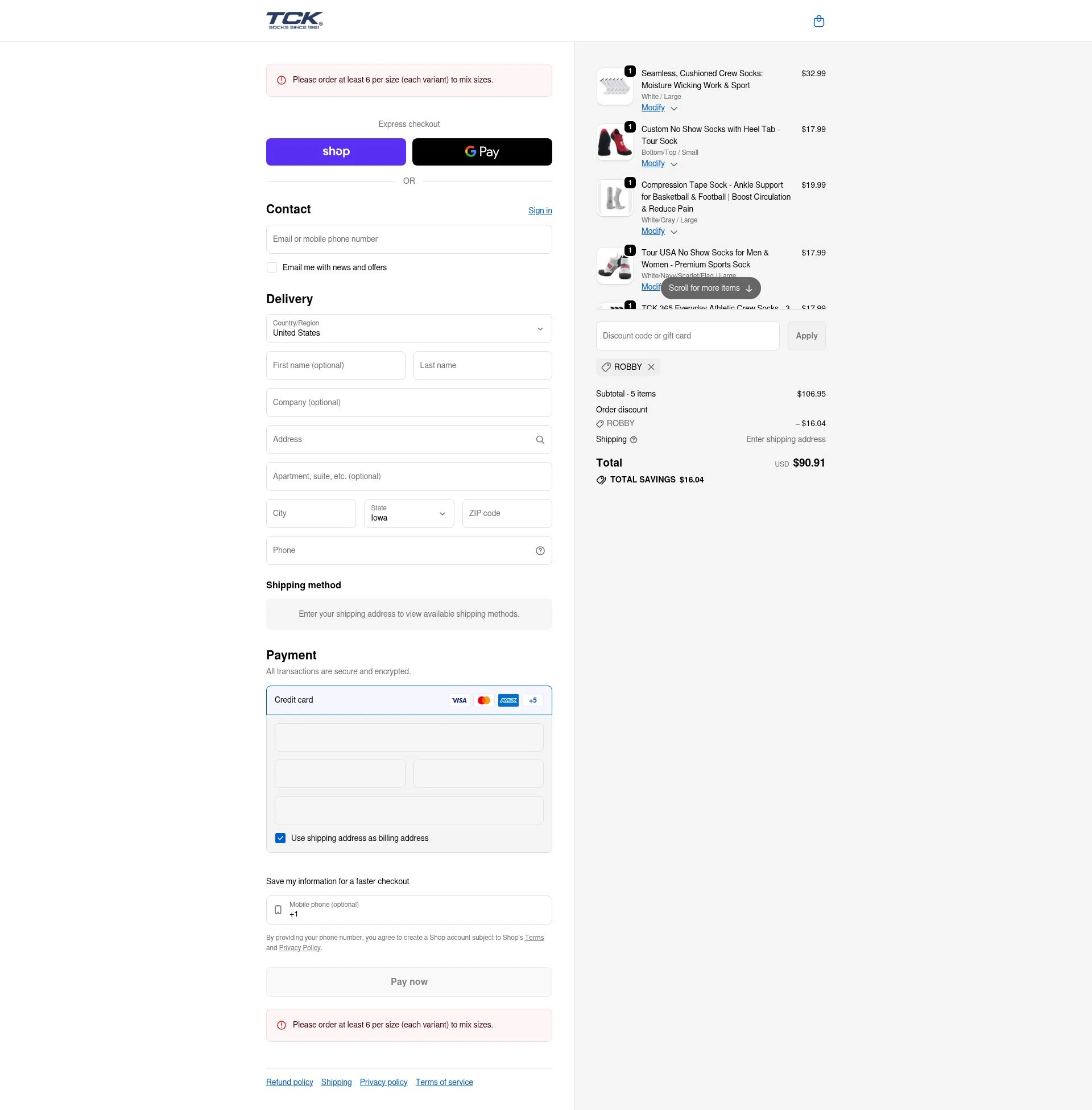 TCK Sports checkout page showing TCK Sports promo code box | Screenshot taken by SimplyCodes community member on Jan 20, 2026