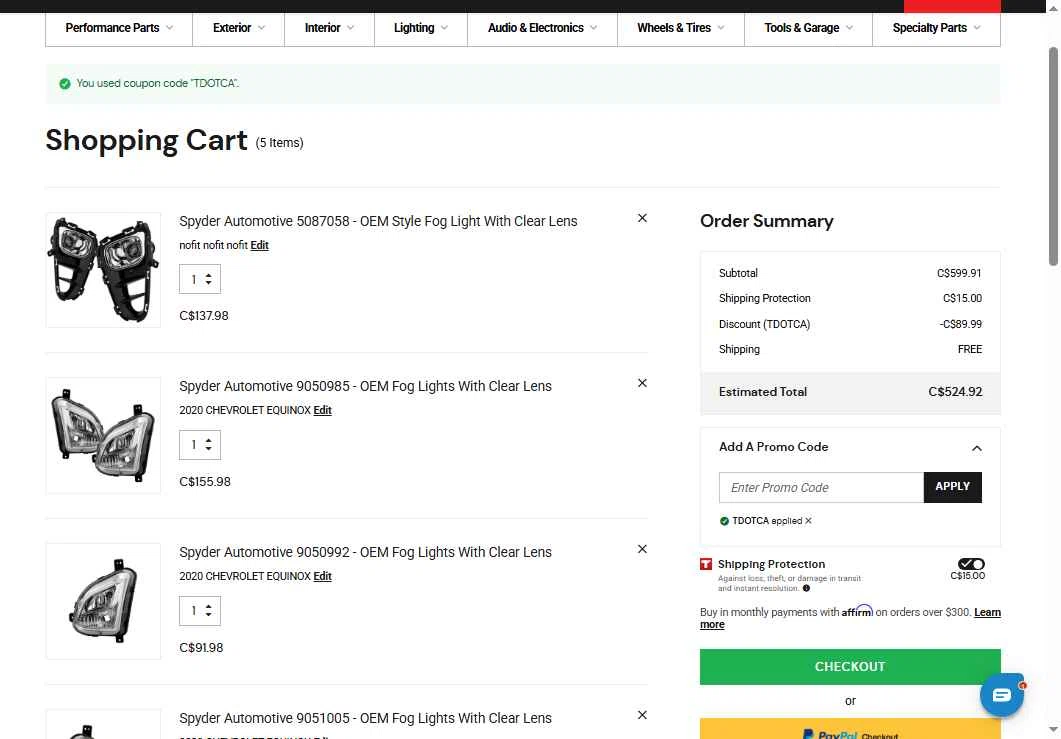 TDotPerformance checkout page showing TDotPerformance coupon code box | Screenshot taken by SimplyCodes community member on Jul 4, 2025