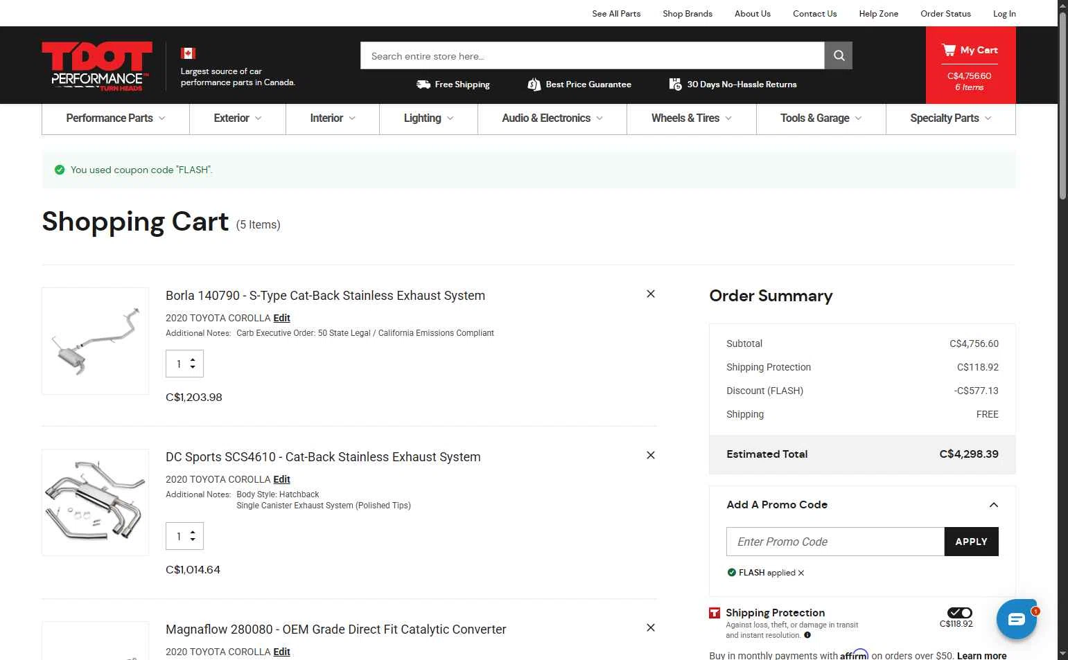 TDotPerformance checkout page showing TDotPerformance coupon code box | Screenshot taken by SimplyCodes community member on May 23, 2025