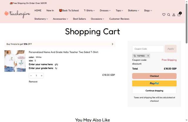 Teachergive checkout page showing Teachergive coupon code box | Screenshot taken by SimplyCodes community member on Jul 27, 2025
