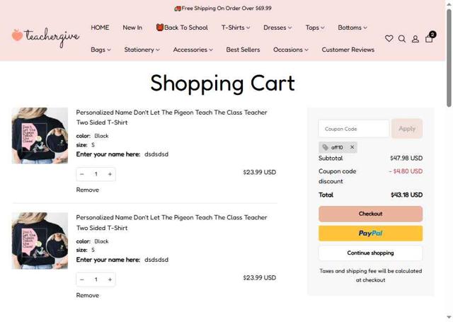 Teachergive checkout page showing Teachergive coupon code box | Screenshot taken by SimplyCodes community member on Jul 27, 2025
