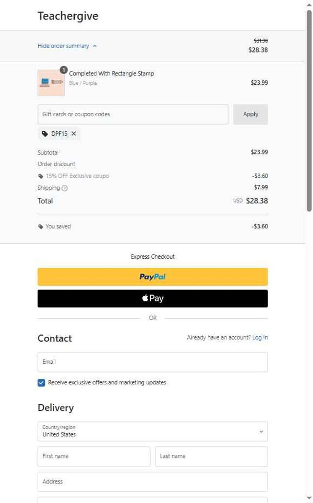 Teachergive checkout page showing Teachergive coupon code box | Screenshot taken by SimplyCodes community member on Jul 27, 2025