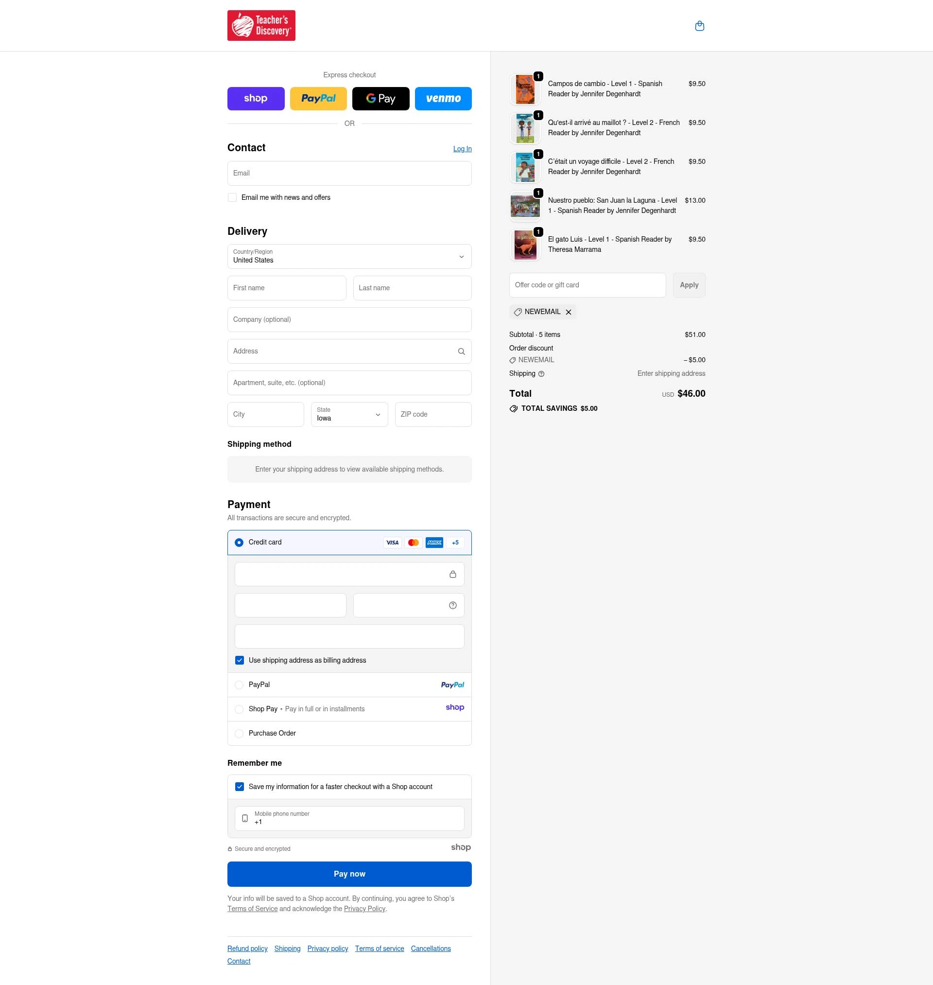Teacher's Discovery checkout page showing Teacher's Discovery promo code box | Screenshot taken by SimplyCodes community member on Nov 13, 2025