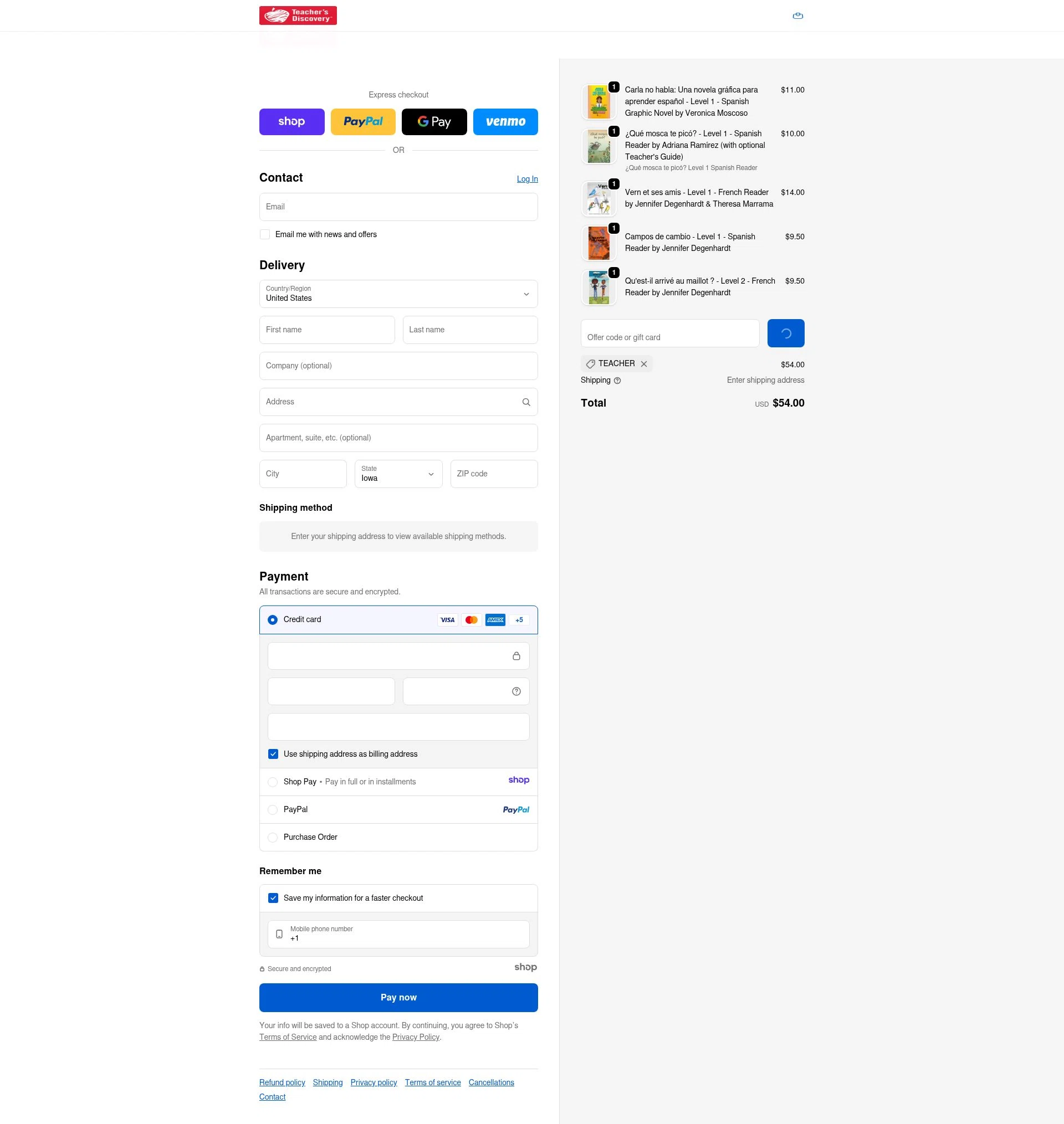 Teacher's Discovery checkout page showing Teacher's Discovery promo code box | Screenshot taken by SimplyCodes community member on Dec 26, 2025