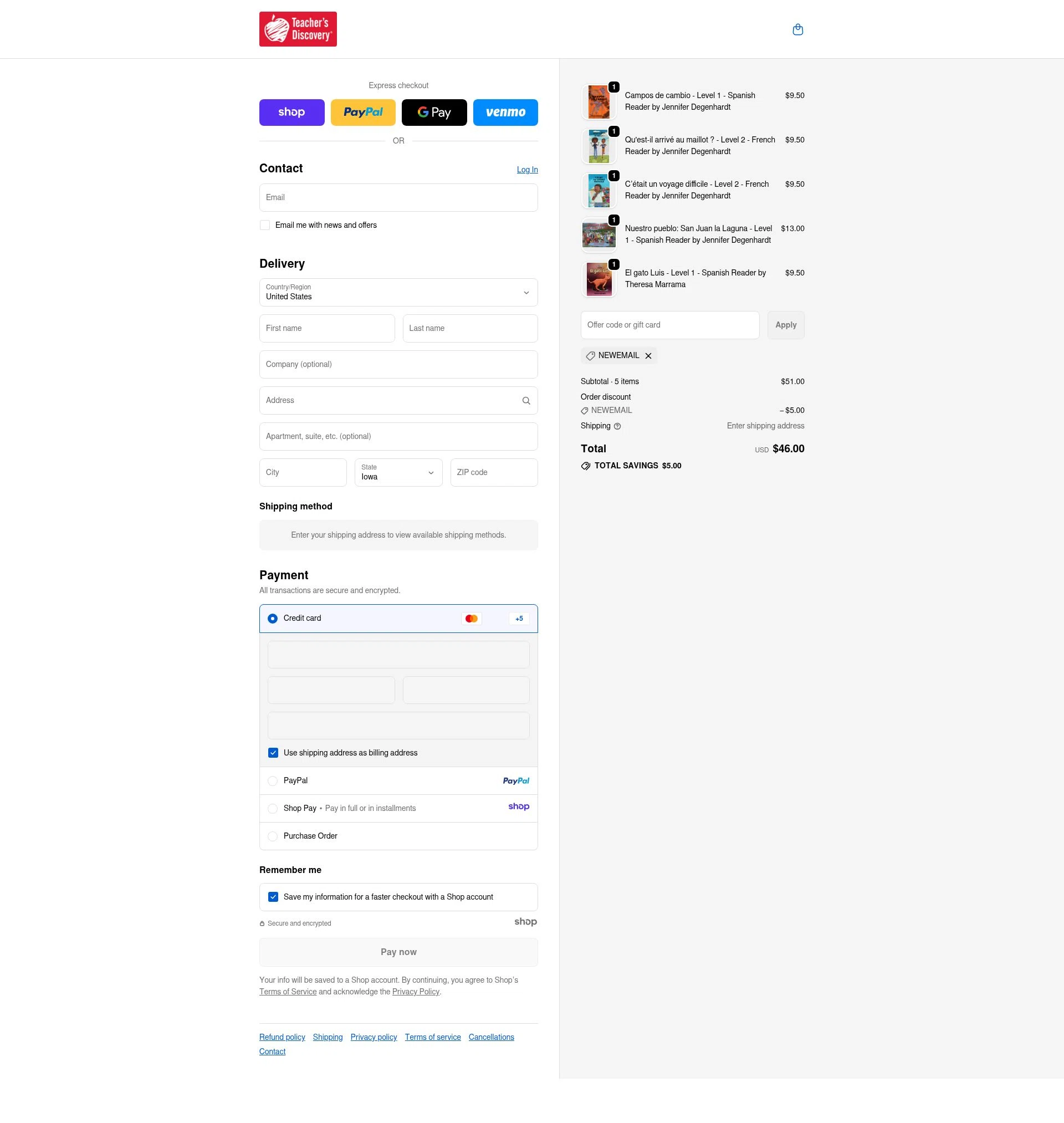 Teacher's Discovery checkout page showing Teacher's Discovery promo code box | Screenshot taken by SimplyCodes community member on Nov 23, 2025