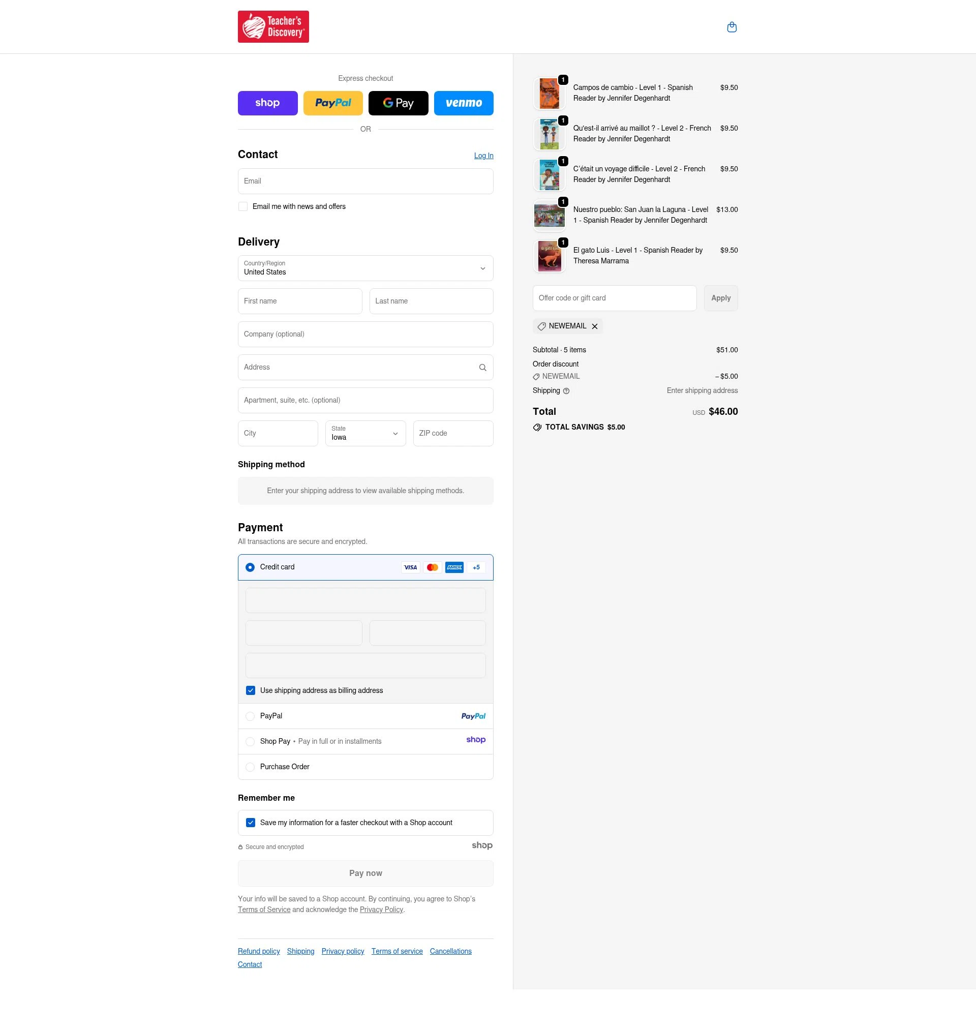 Teacher's Discovery checkout page showing Teacher's Discovery promo code box | Screenshot taken by SimplyCodes community member on Nov 18, 2025
