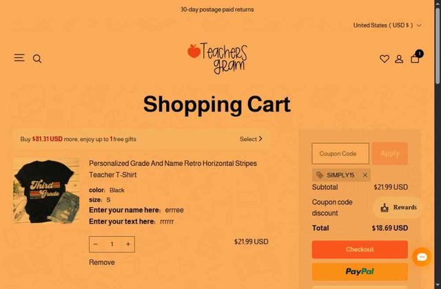 Teachersgram checkout page showing Teachersgram coupon code box | Screenshot taken by SimplyCodes community member on Aug 18, 2025