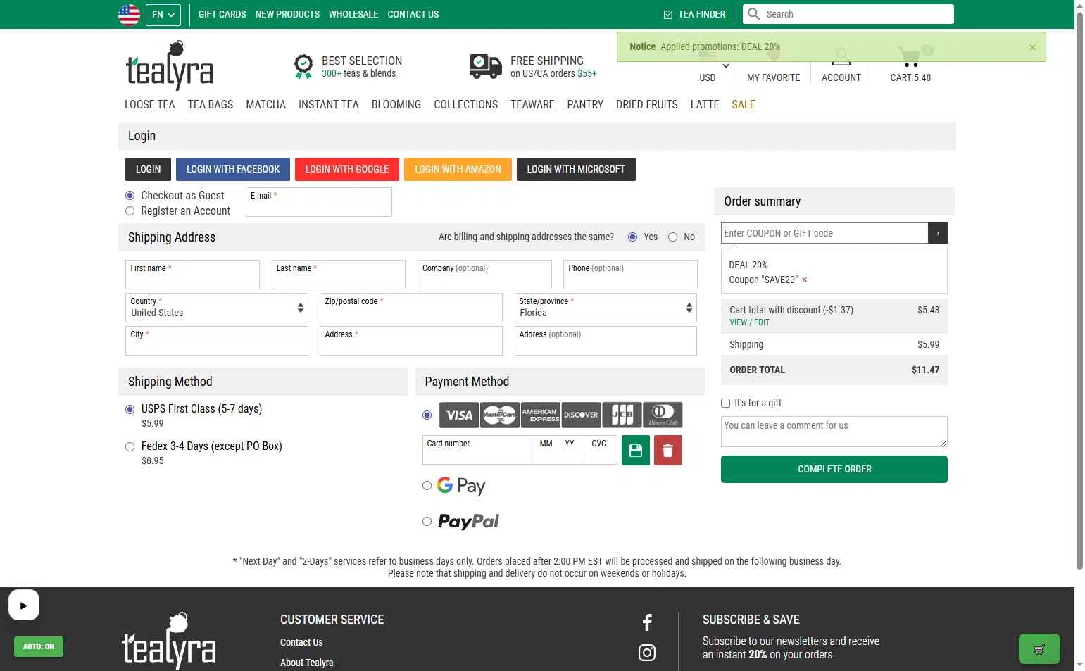 TeaLyra checkout page showing TeaLyra coupon code box | Screenshot taken by SimplyCodes community member on Jan 14, 2026