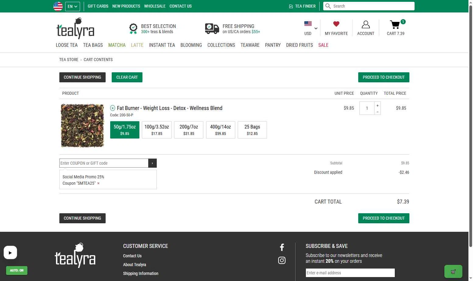 TeaLyra checkout page showing TeaLyra coupon code box | Screenshot taken by SimplyCodes community member on Jan 29, 2026