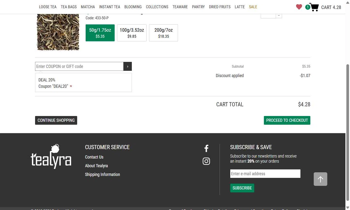 TeaLyra checkout page showing TeaLyra coupon code box | Screenshot taken by SimplyCodes community member on Jan 15, 2026