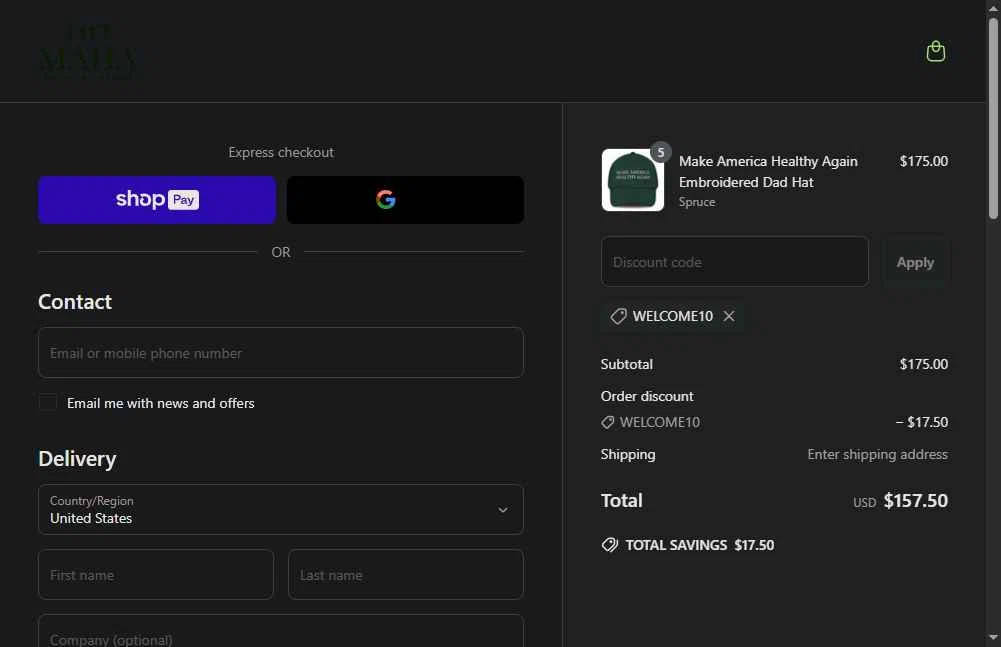 Team Kennedy checkout page showing Team Kennedy promo code box | Screenshot taken by SimplyCodes community member on May 8, 2025