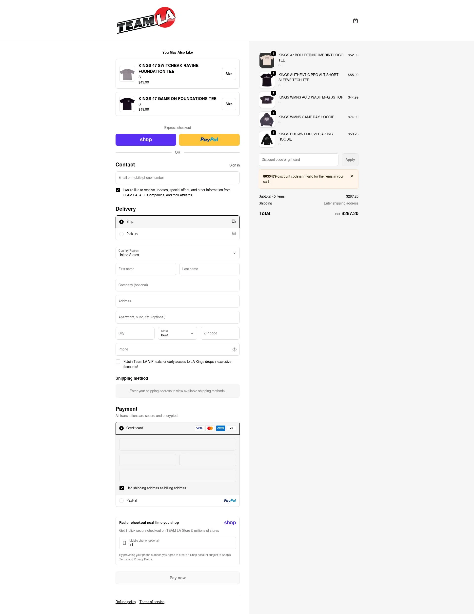 Team La checkout page showing Team La promo code box | Screenshot taken by SimplyCodes community member on Jan 19, 2026