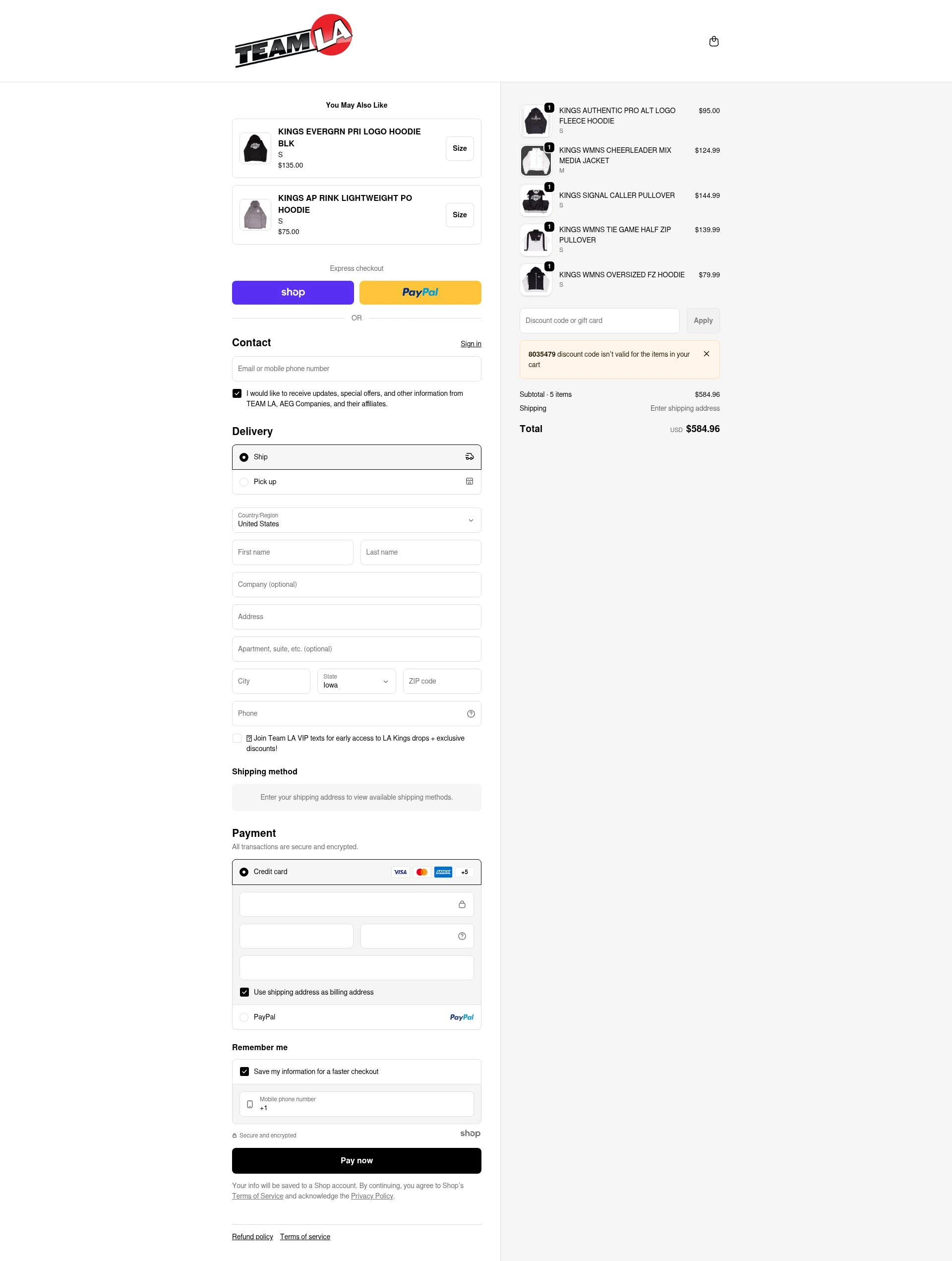 Team La checkout page showing Team La promo code box | Screenshot taken by SimplyCodes community member on Jan 4, 2026