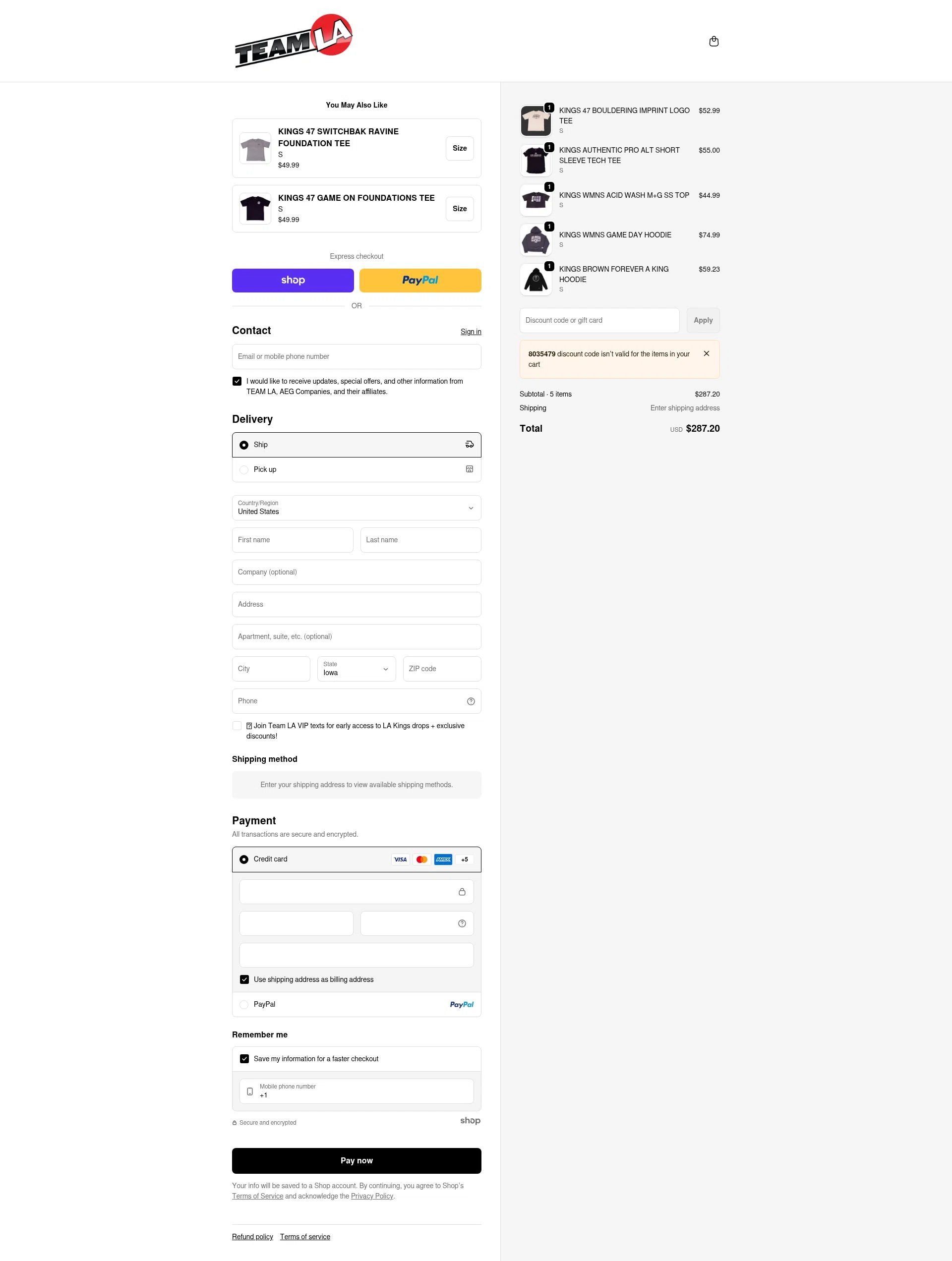 Team La checkout page showing Team La promo code box | Screenshot taken by SimplyCodes community member on Jan 29, 2026