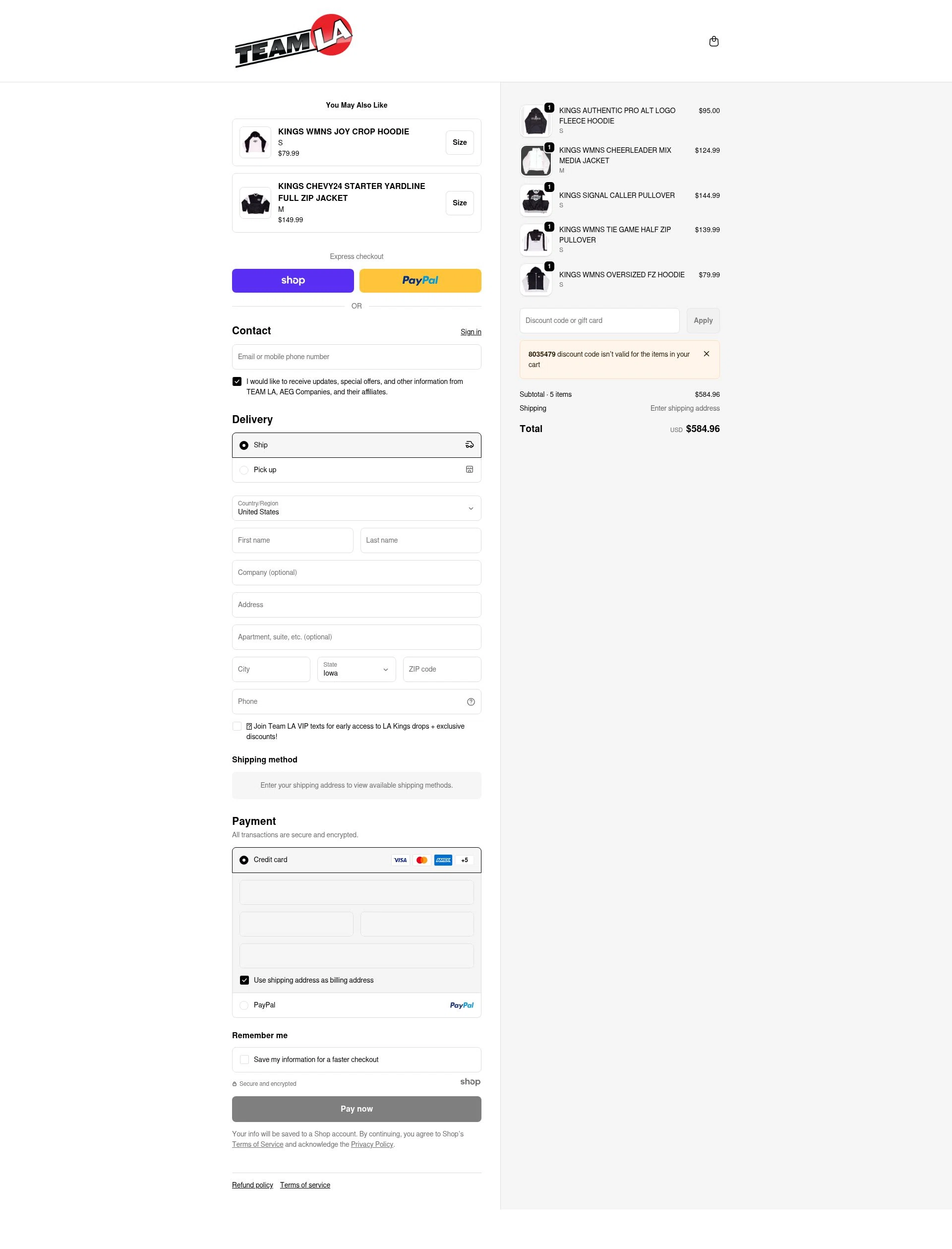 Team La checkout page showing Team La promo code box | Screenshot taken by SimplyCodes community member on Dec 30, 2025