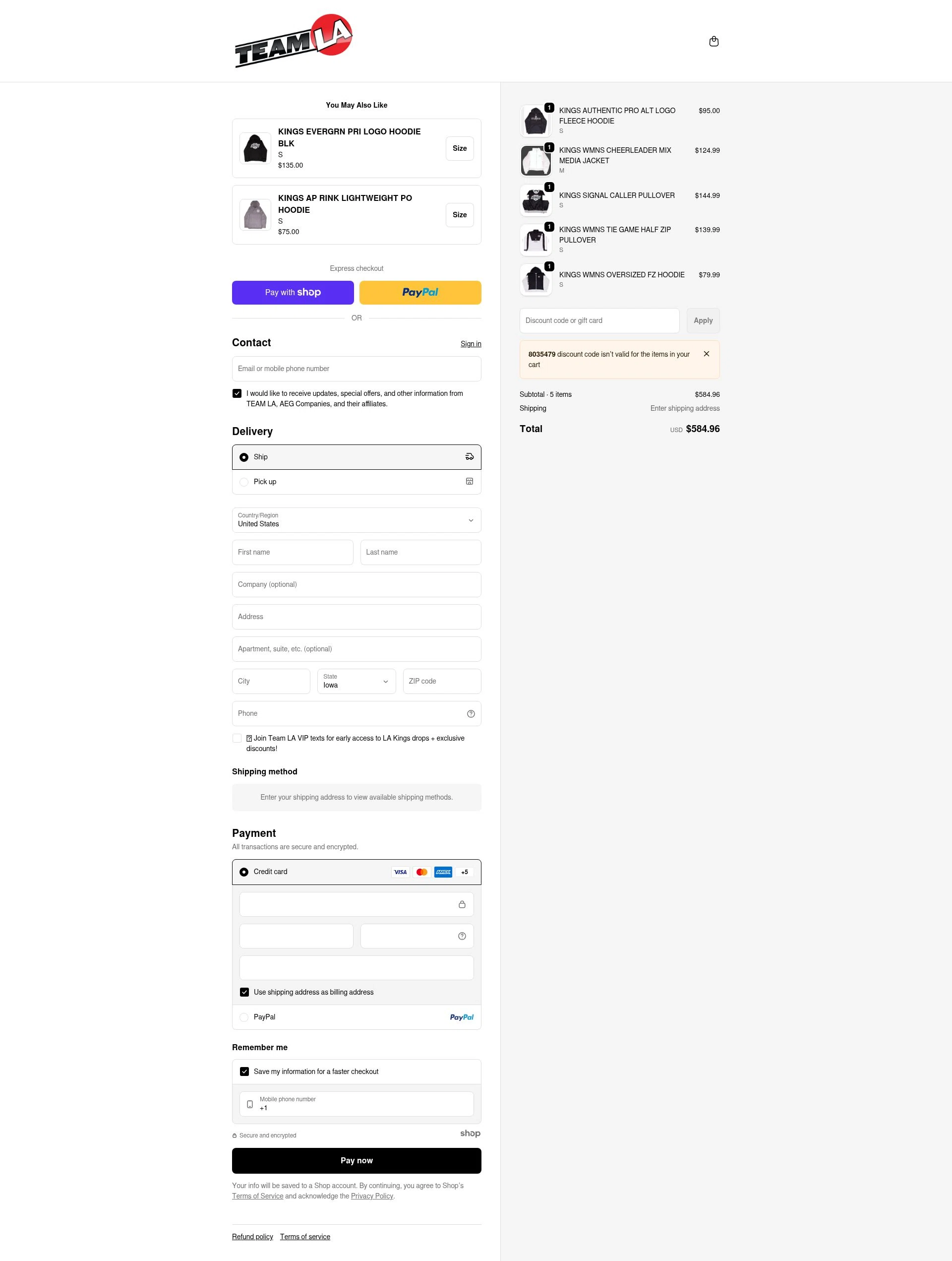 Team La checkout page showing Team La promo code box | Screenshot taken by SimplyCodes community member on Jan 10, 2026
