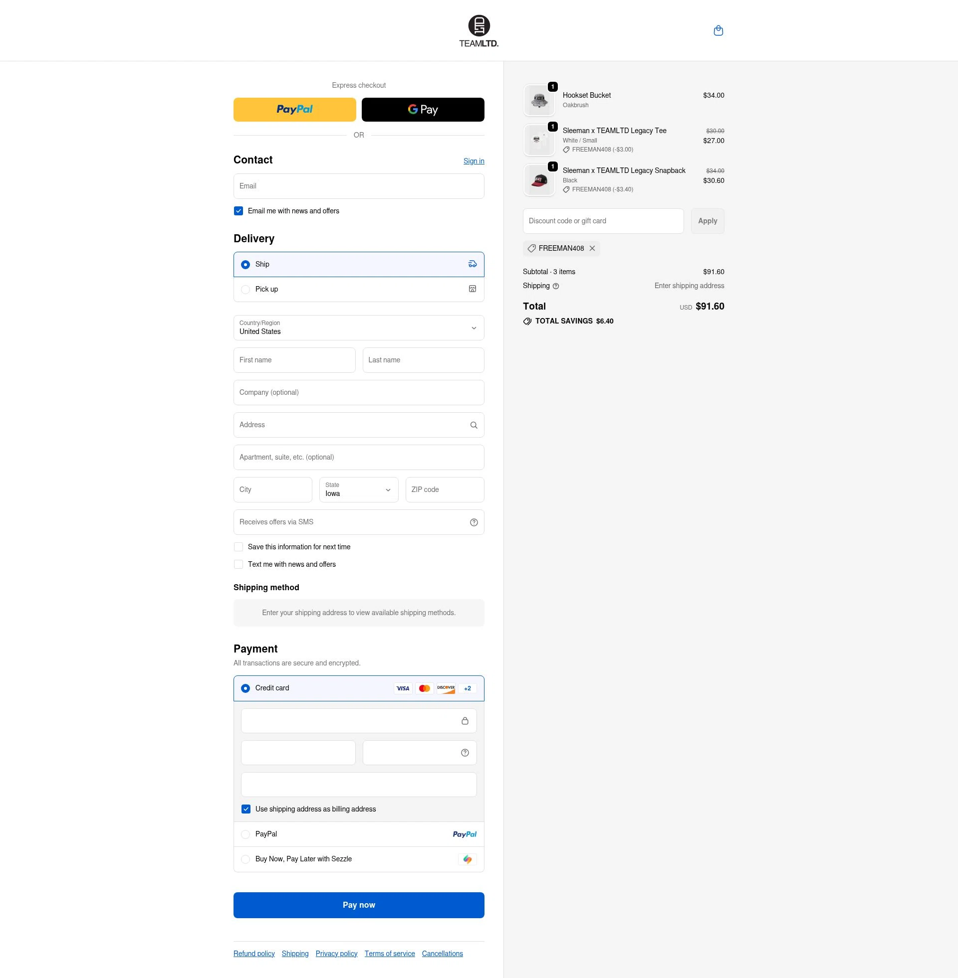 TEAMLTD checkout page showing TEAMLTD promo code box | Screenshot taken by SimplyCodes community member on Feb 10, 2026