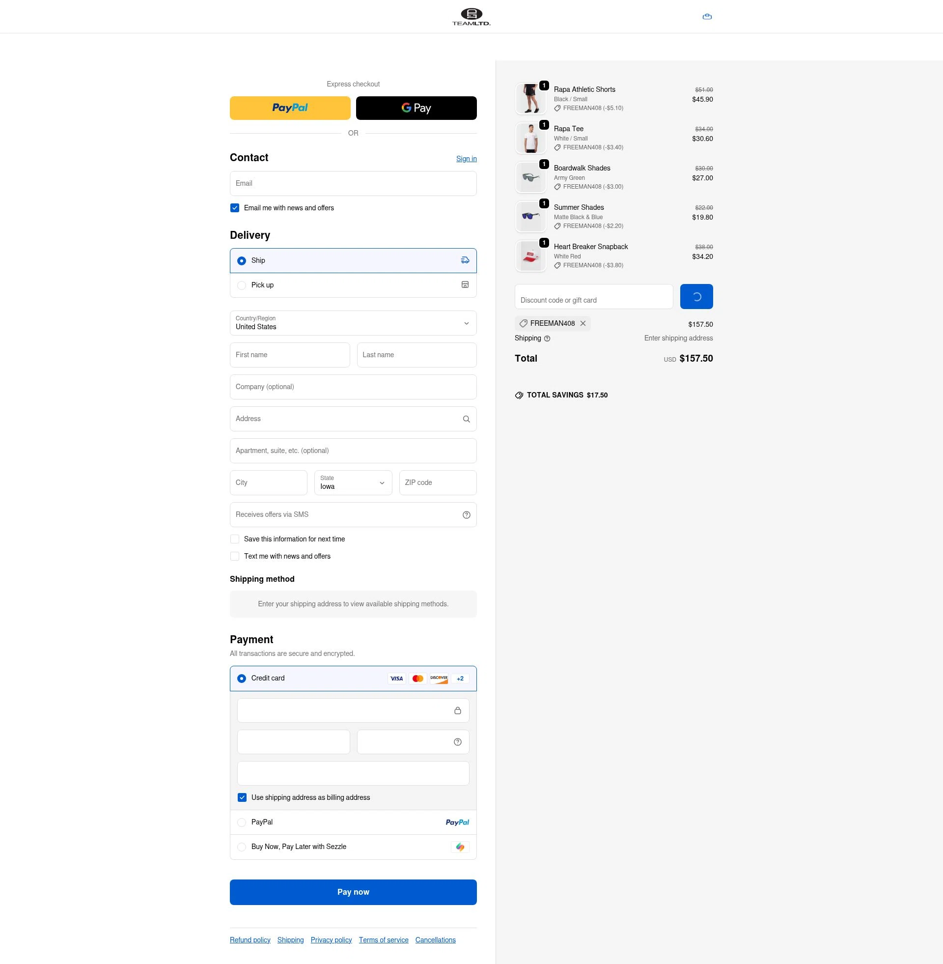 TEAMLTD checkout page showing TEAMLTD promo code box | Screenshot taken by SimplyCodes community member on Feb 23, 2026