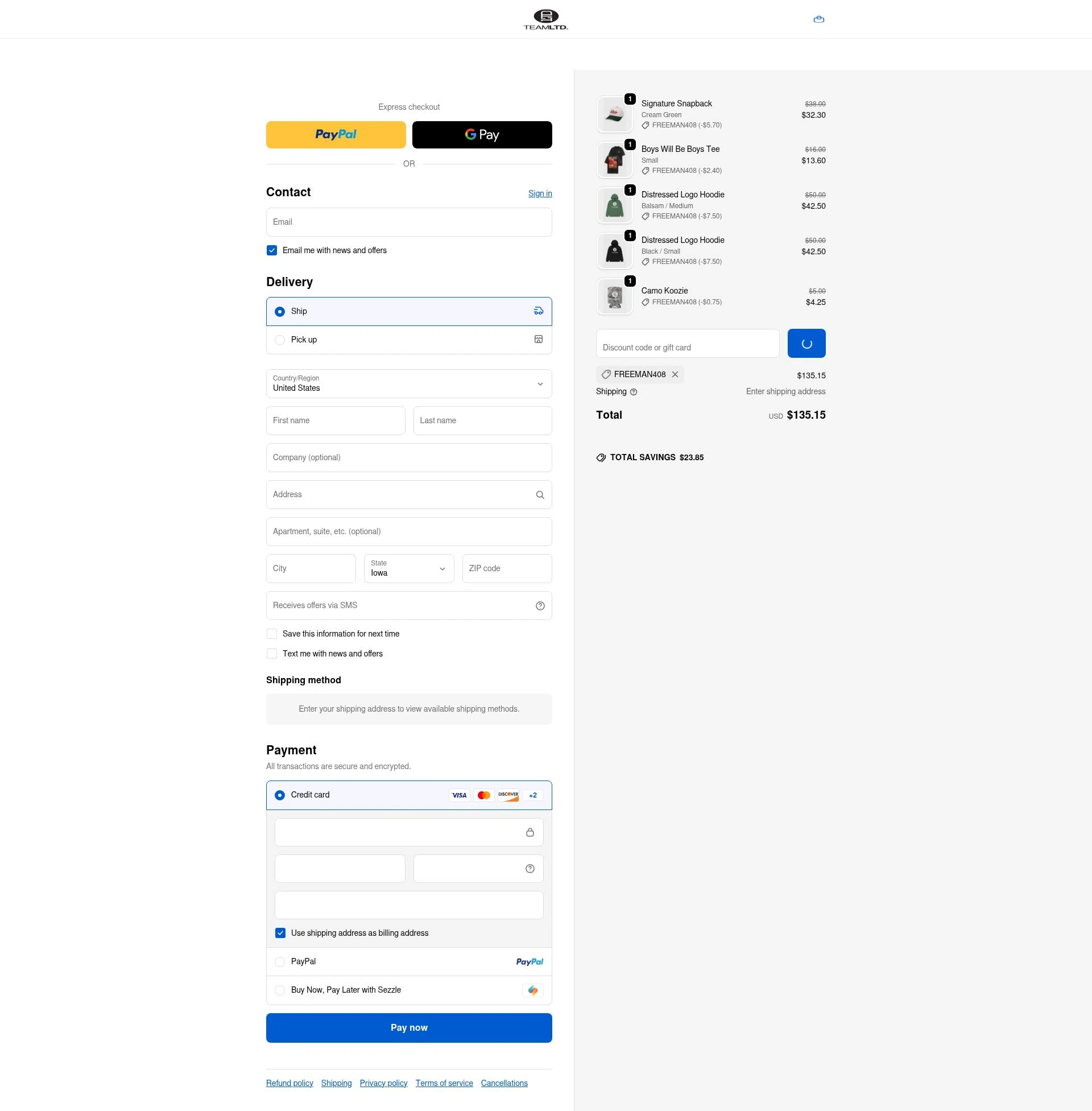 TEAMLTD checkout page showing TEAMLTD promo code box | Screenshot taken by SimplyCodes community member on Jan 13, 2026