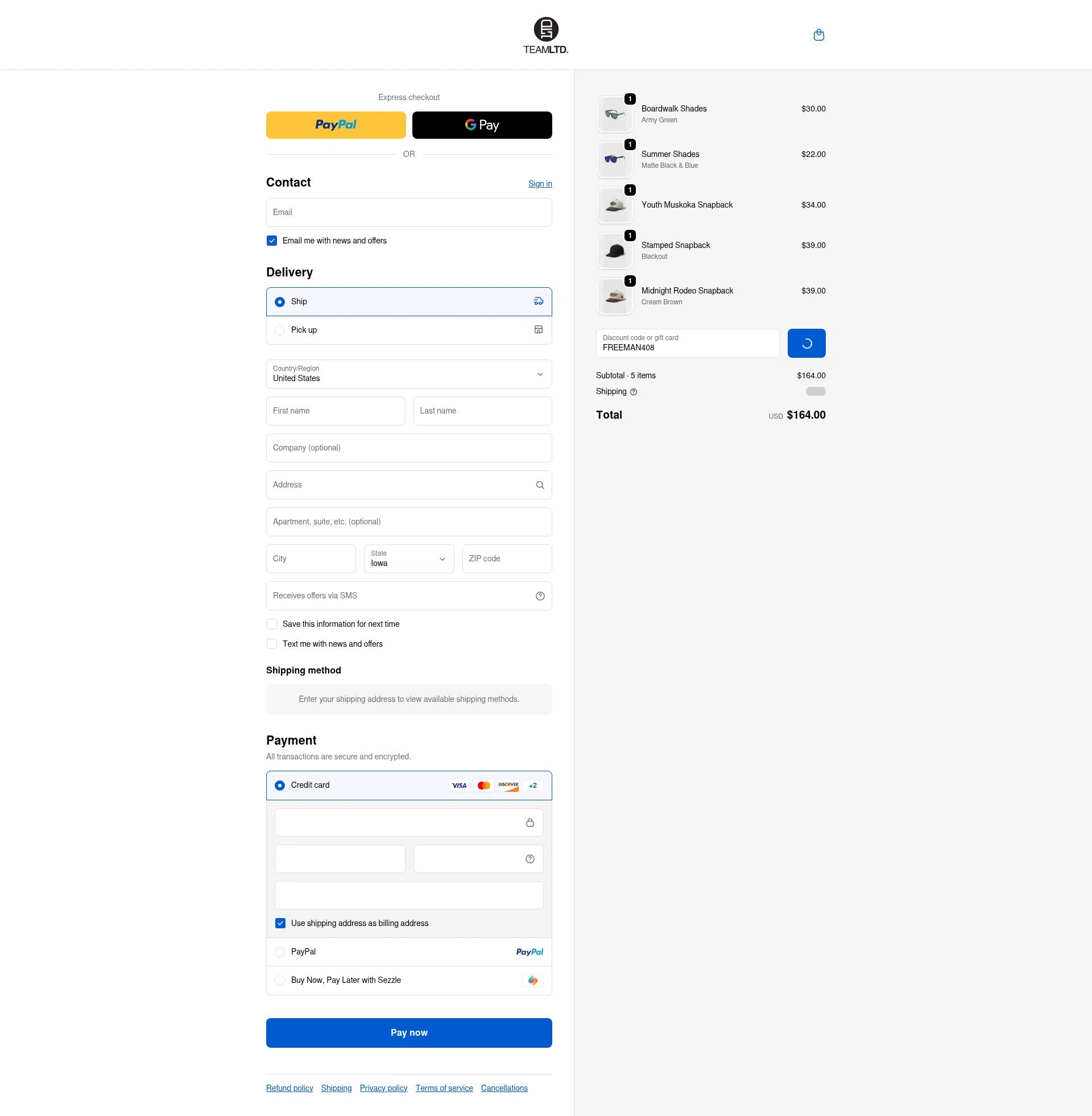 TEAMLTD checkout page showing TEAMLTD promo code box | Screenshot taken by SimplyCodes community member on Feb 14, 2026