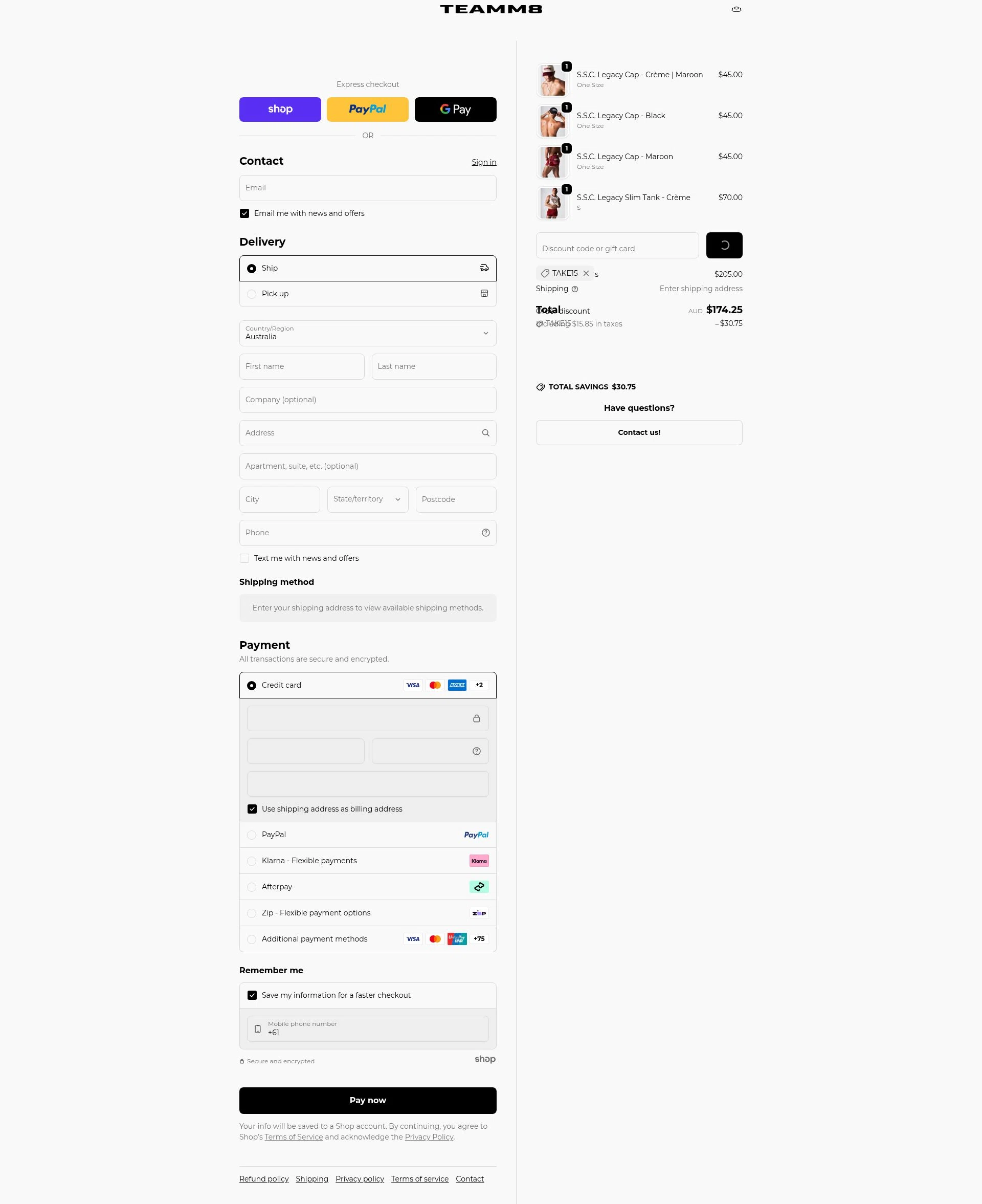 Teamm8 checkout page showing Teamm8 discount code box | Screenshot taken by SimplyCodes community member on Jan 22, 2026
