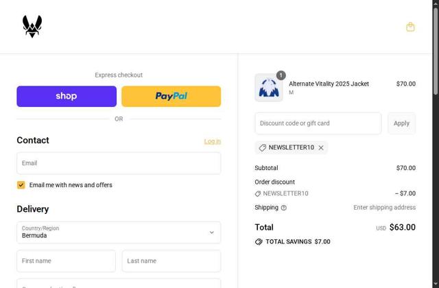 Team Vitality checkout page showing Team Vitality promo code box | Screenshot taken by SimplyCodes community member on Sep 4, 2025