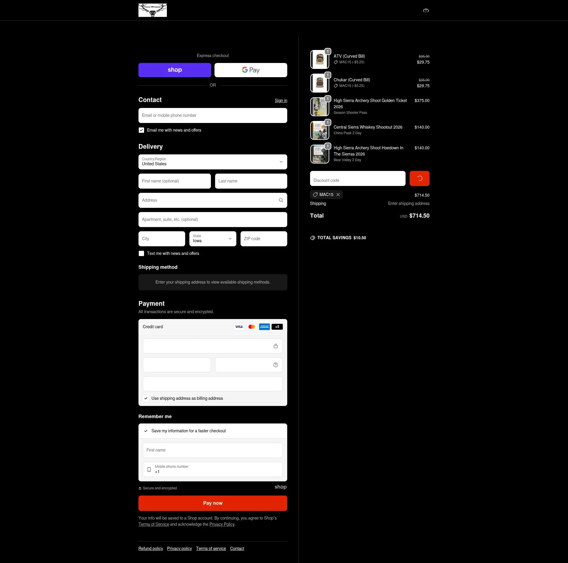 Team Whiskey checkout page showing Team Whiskey promo code box | Screenshot taken by SimplyCodes community member on Jan 5, 2026