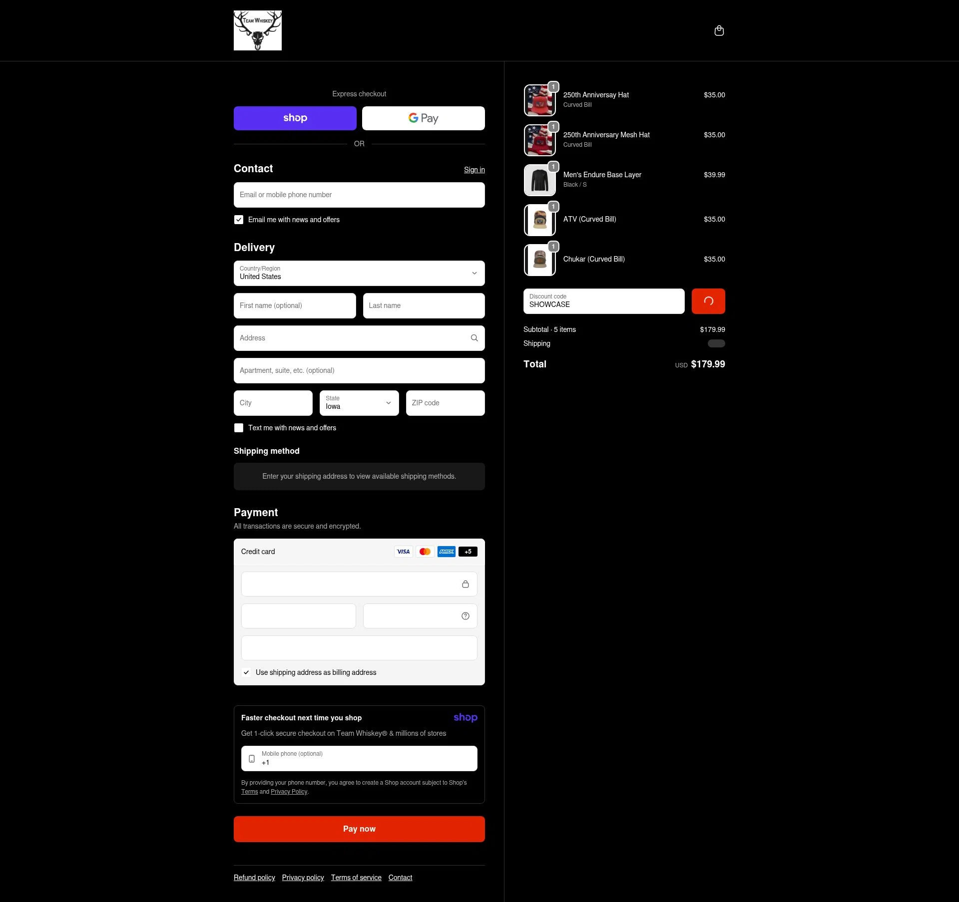 Team Whiskey checkout page showing Team Whiskey promo code box | Screenshot taken by SimplyCodes community member on Jan 10, 2026